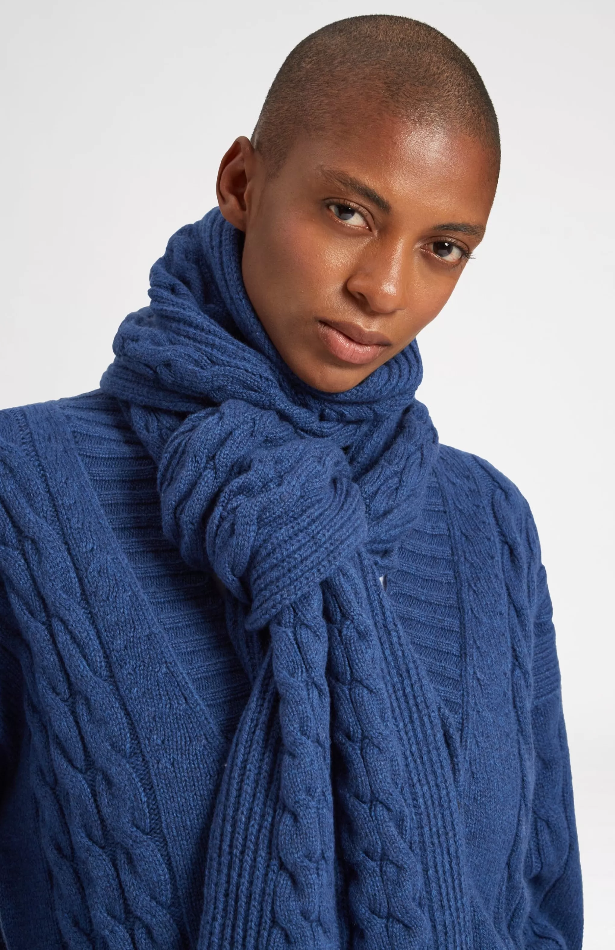 Cheap All Over Rib And Cable Detail Scarf In Storm Blue Men/Women Lambswool