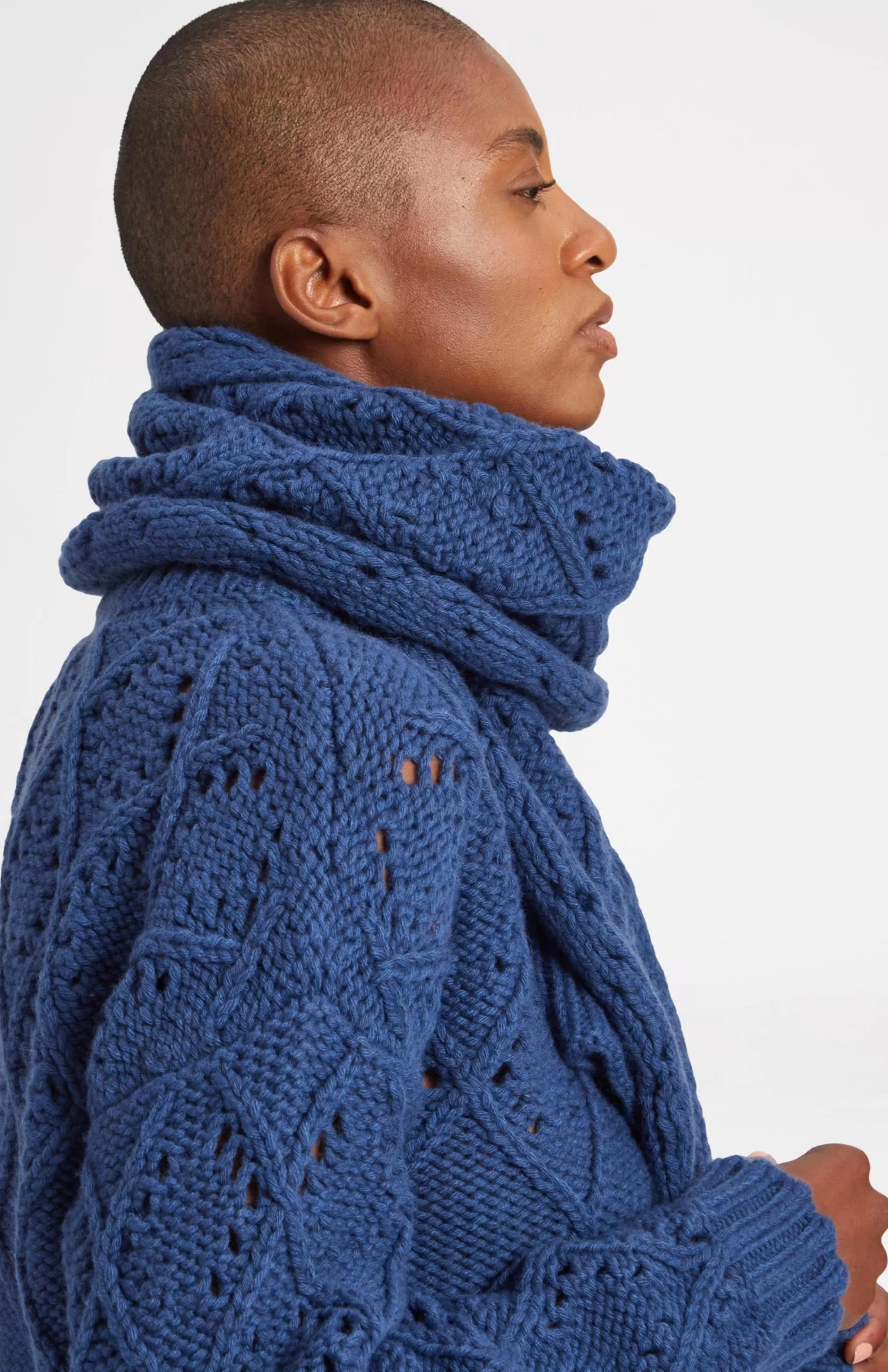 Best Allover Diamond Eyelet Stitch Scarf In Storm Blue Melange Men/Women Scarves