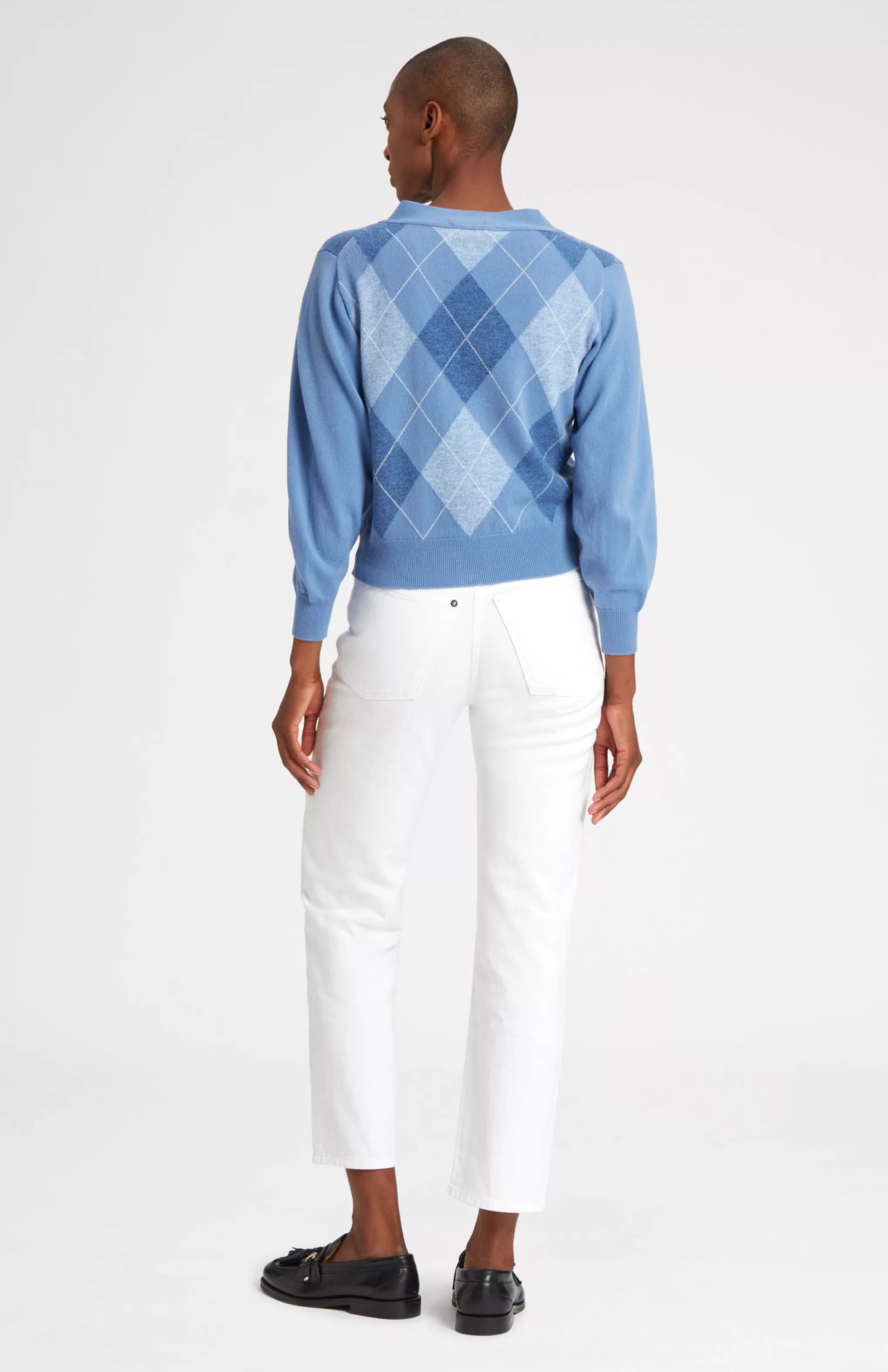 Online Argyle 3 Button Wool Cashmere Blend Cardigan In Bluestone And Sky Men/Women Argyle