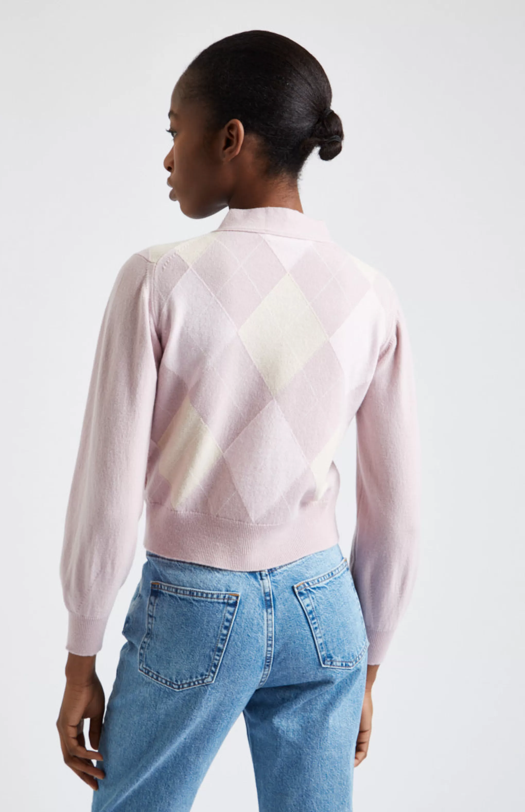 Best Sale Argyle 3 Button Wool Cashmere Blend Cardigan In Petal Pink And Rose Men/Women Medium Weight Knits