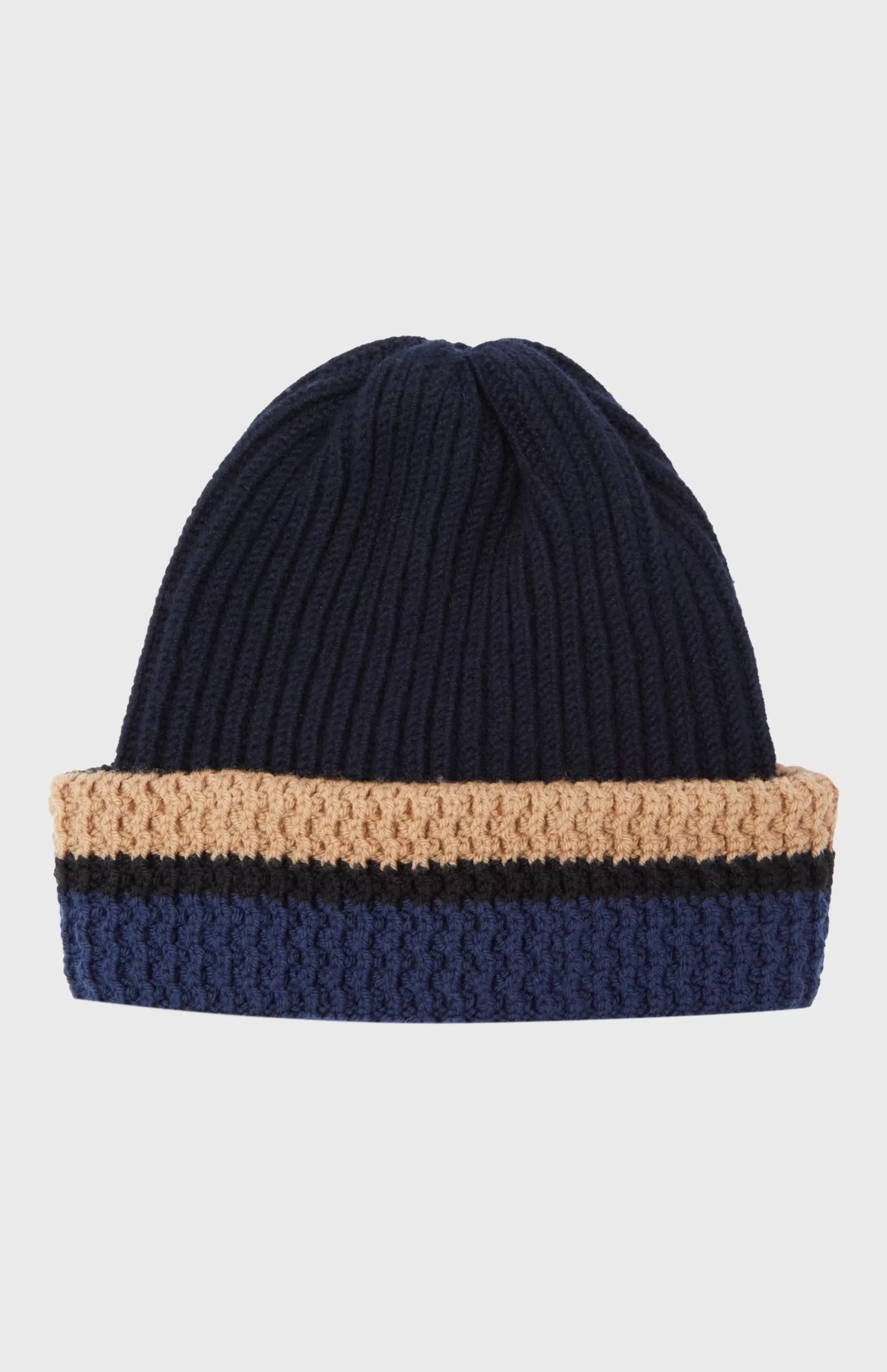 Cheap Beanie With Allover Chunky Cardigan Rib In Navy Men/Women Made in Scotland