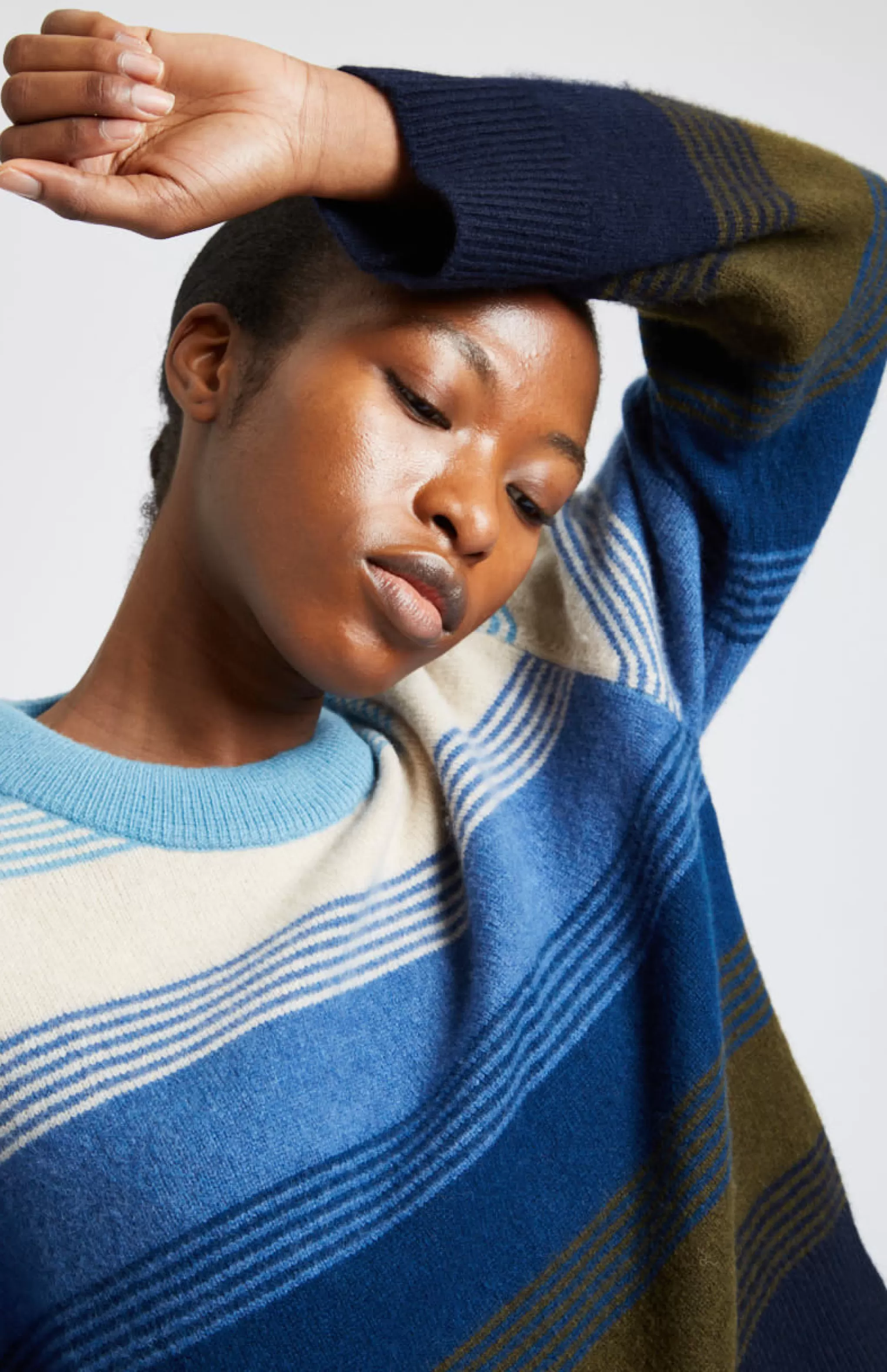 Online Brushed Lambswool Jumper With Allover Stripe In Blue Smoke Men/Women Lambswool