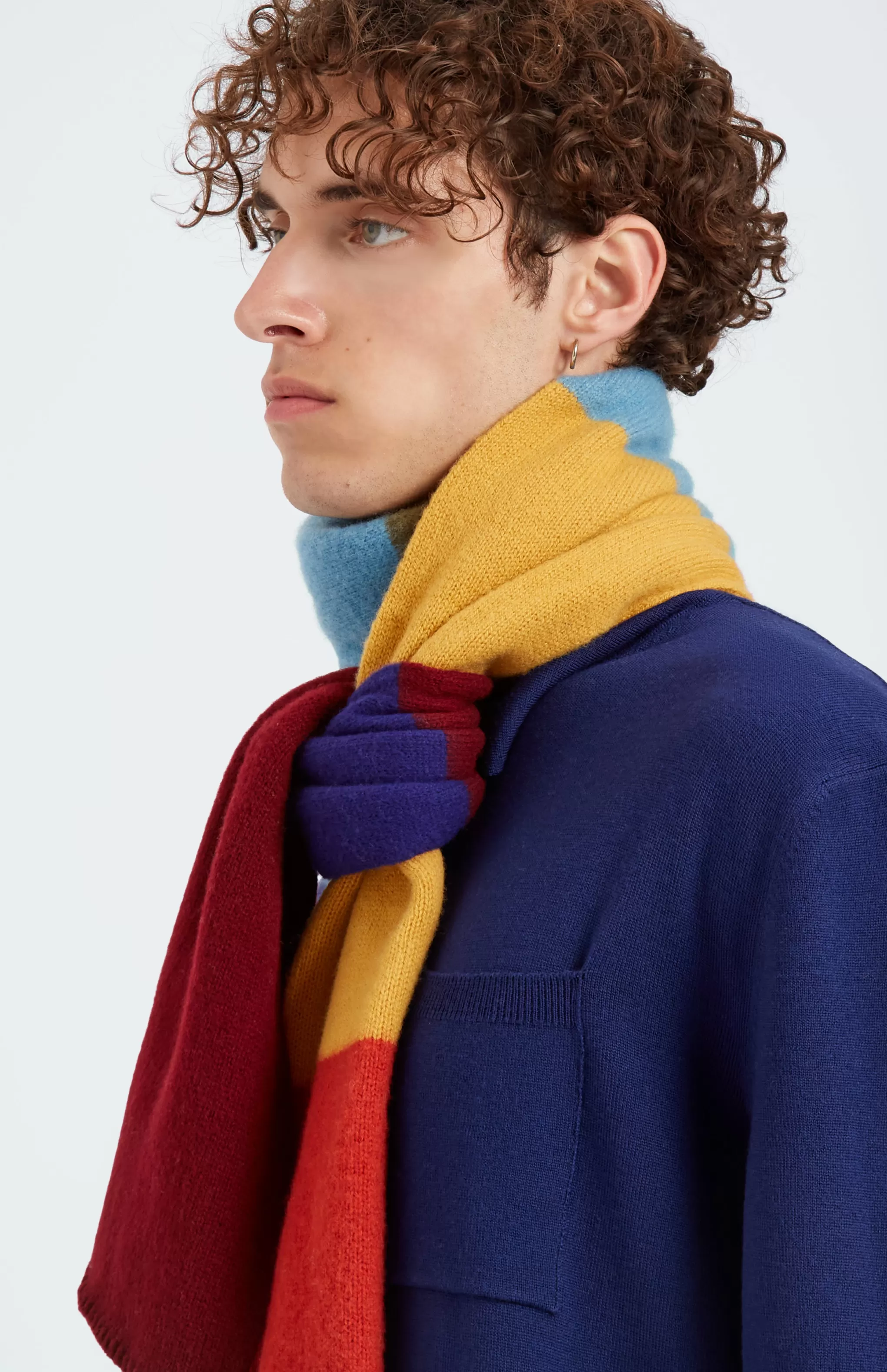 Cheap Brushed Multi-colour Lambswool Scarf In Block Stripes Men Lambswool