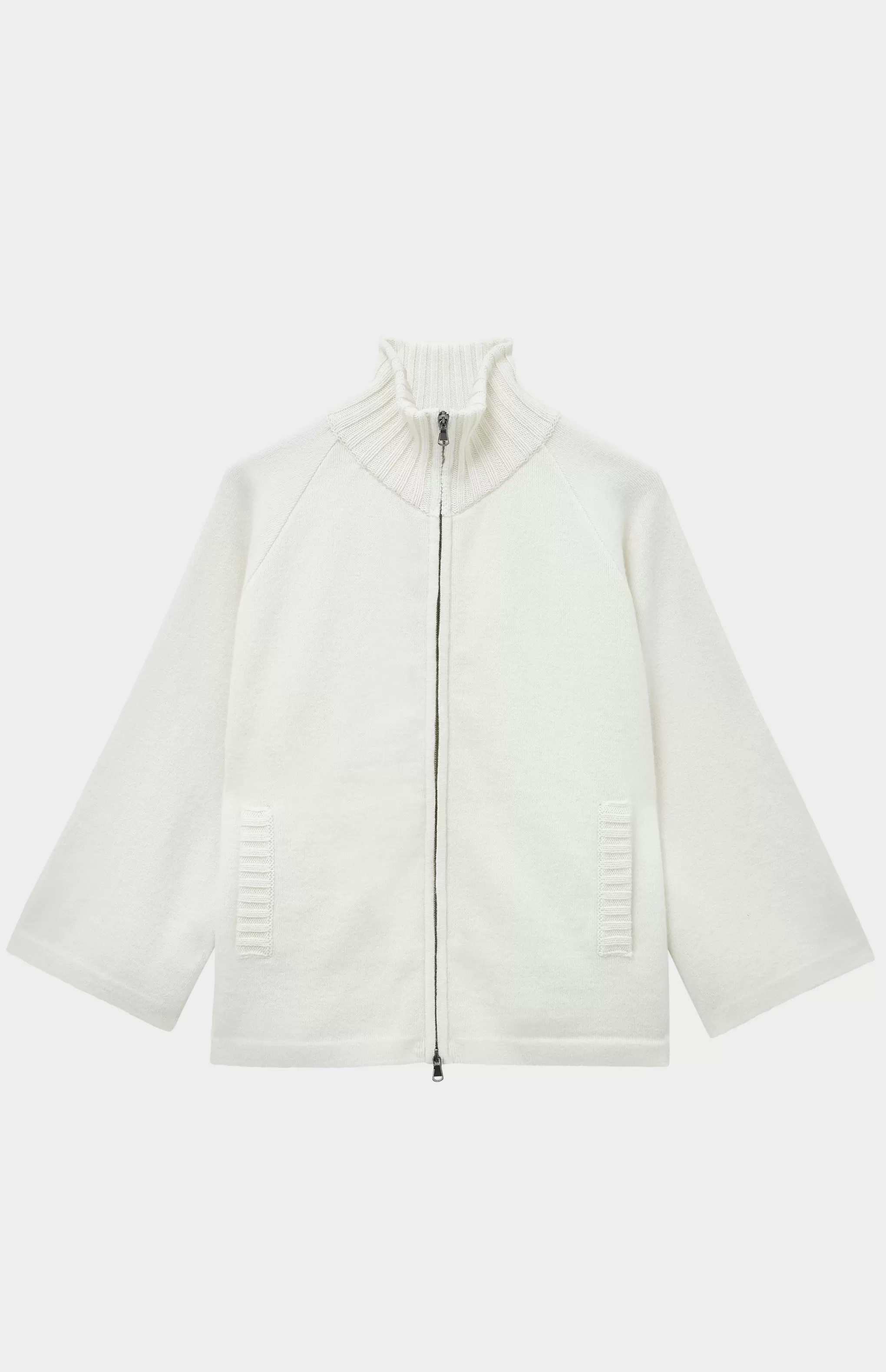 Best Cashmere Blend High Neck Zip Thru Jacket In Cream Men/Women Lambswool