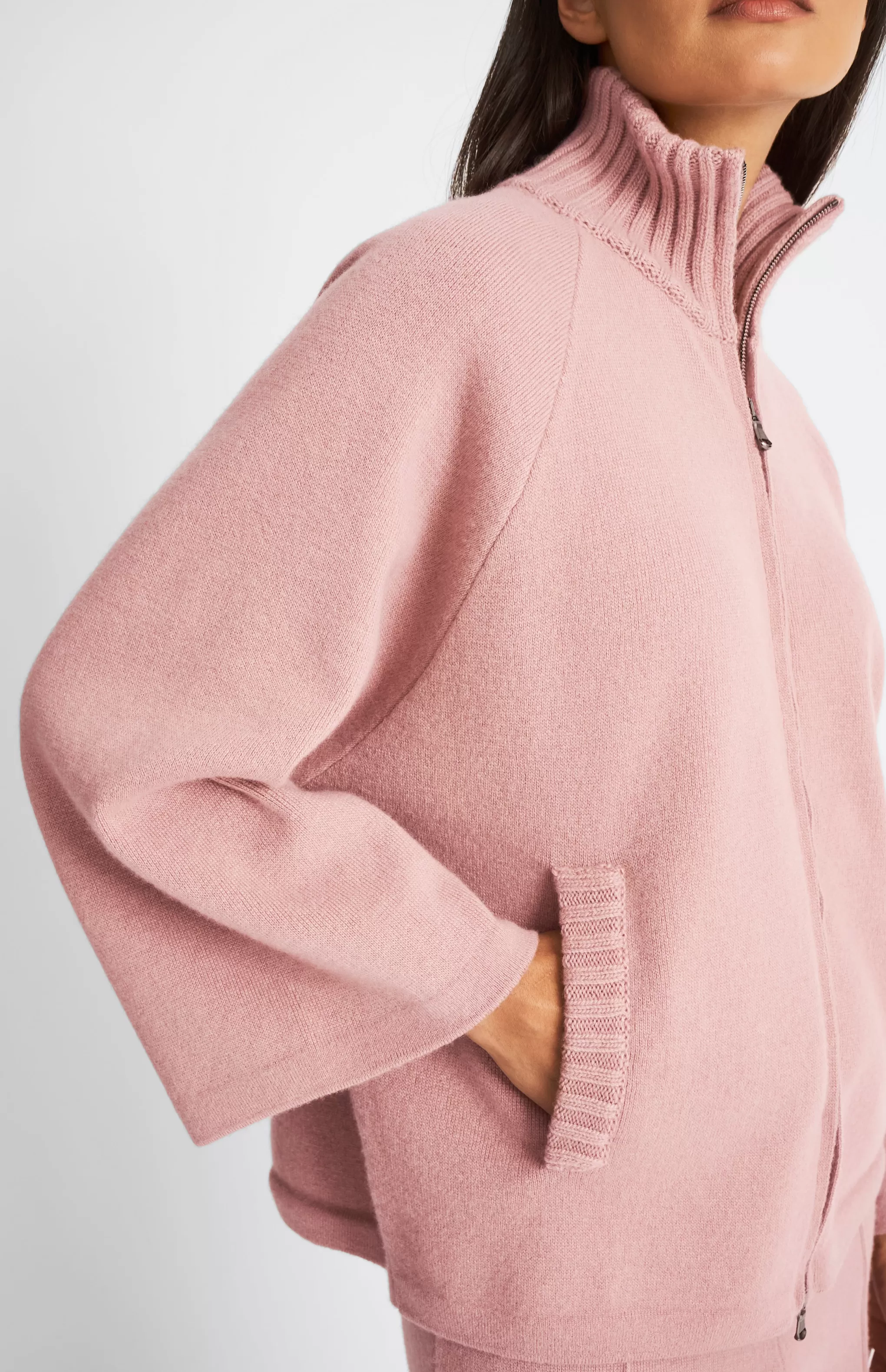 Best Cashmere Blend High Neck Zip Thru Jacket In Dusty Pink Men/Women Heavy Weight Knits