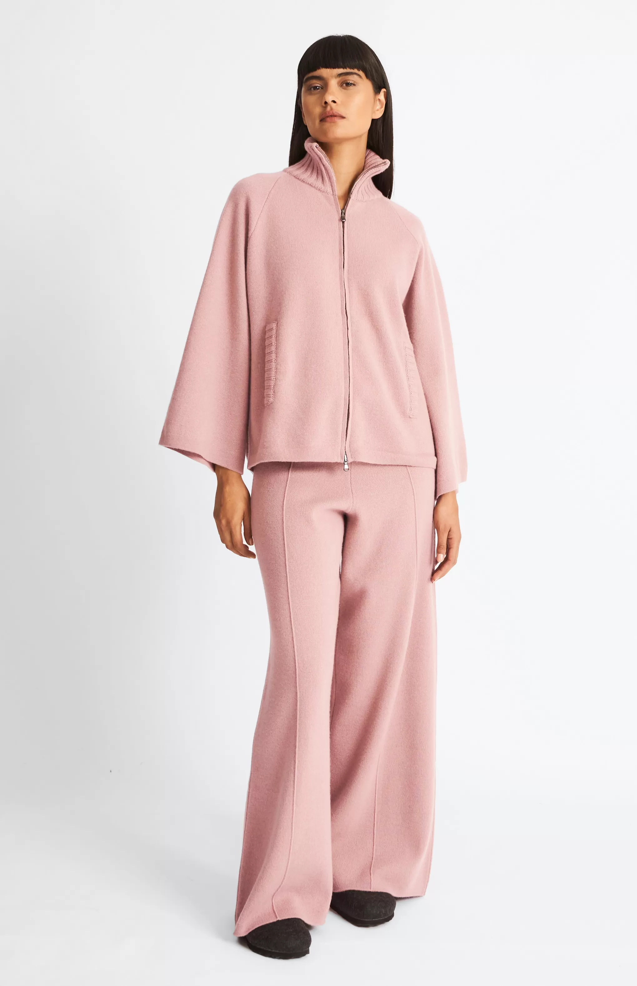 Best Cashmere Blend High Neck Zip Thru Jacket In Dusty Pink Men/Women Heavy Weight Knits