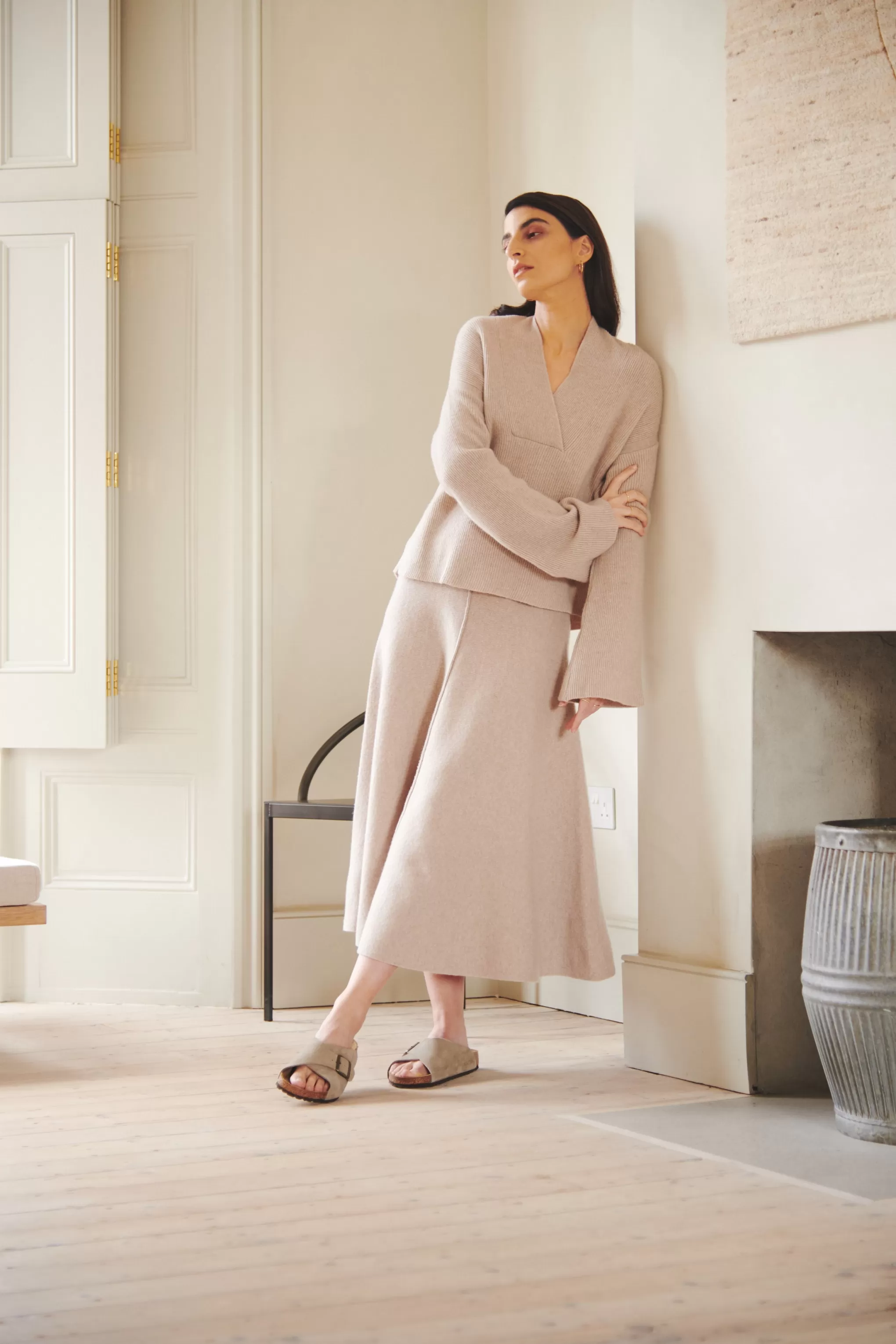 Best Sale Cashmere Blend Midi Skirt In Stone Melange Men/Women Best Sellers