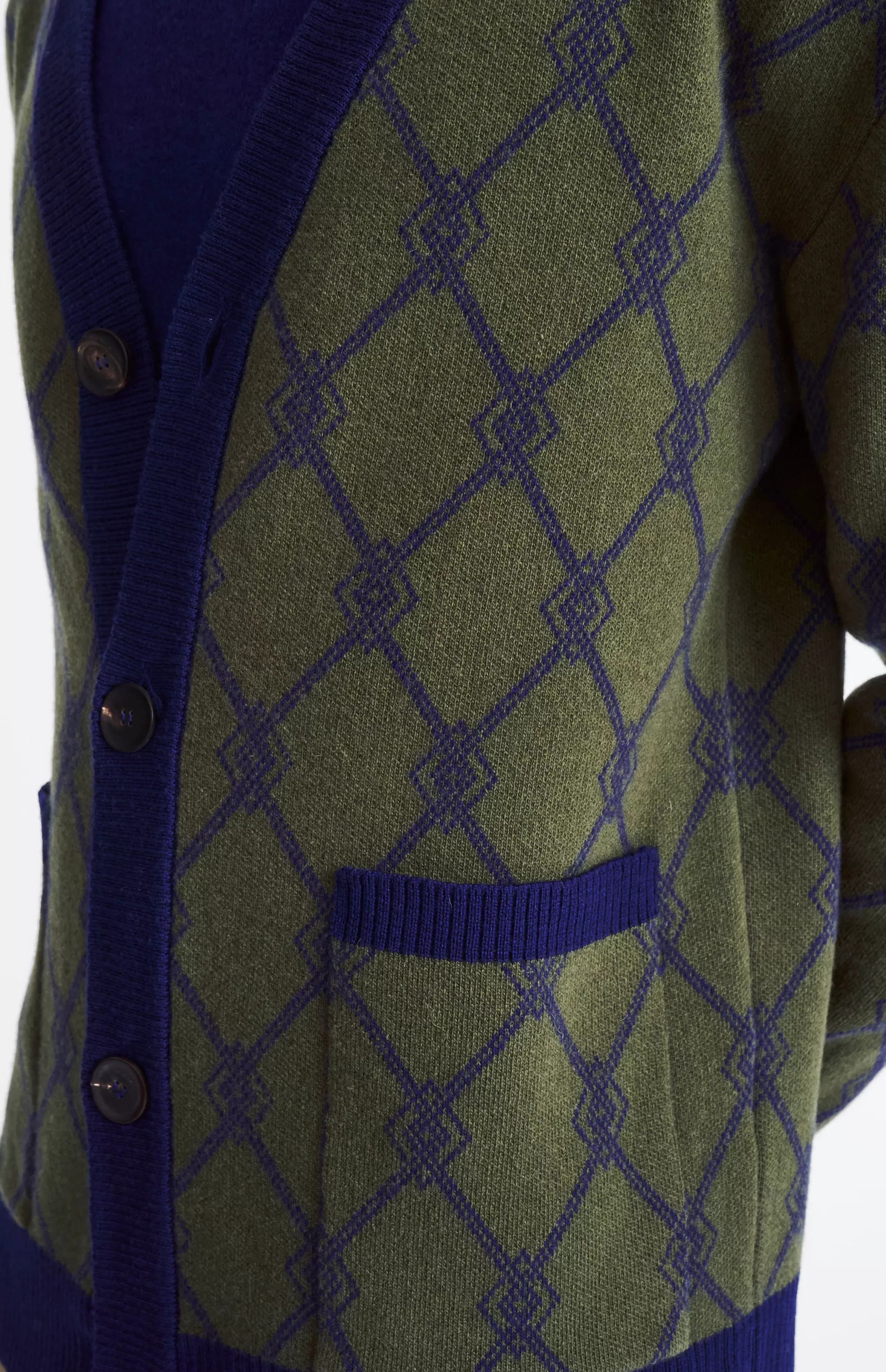 Cheap Cashmere Blend Monogram Jacquard Cardigan Jumper In Mineral Green / Royal Blue Men V Neck Knits