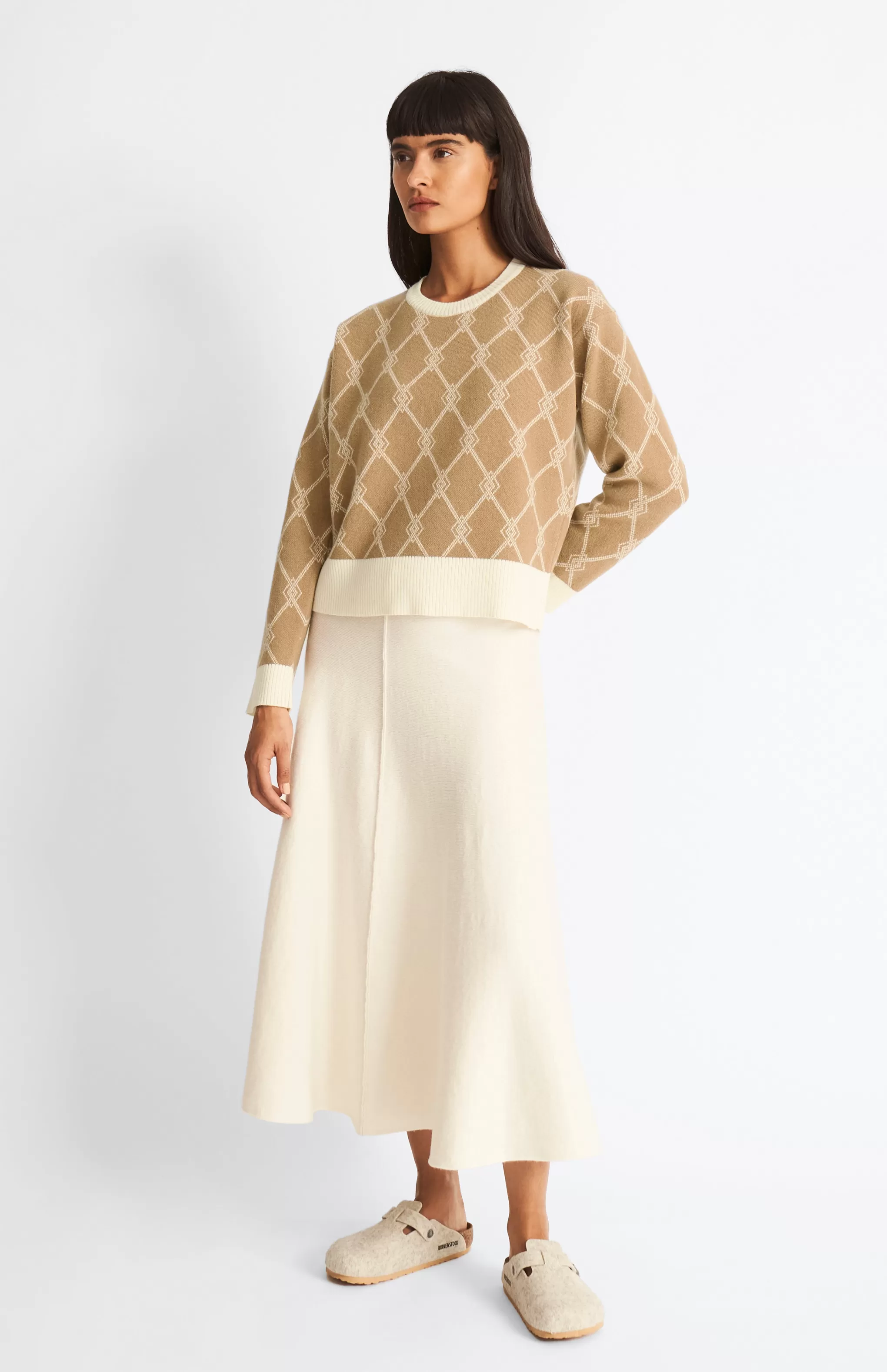 Clearance Cashmere Blend Monogram Jumper In Camel / Cream Men/Women Medium Weight Knits