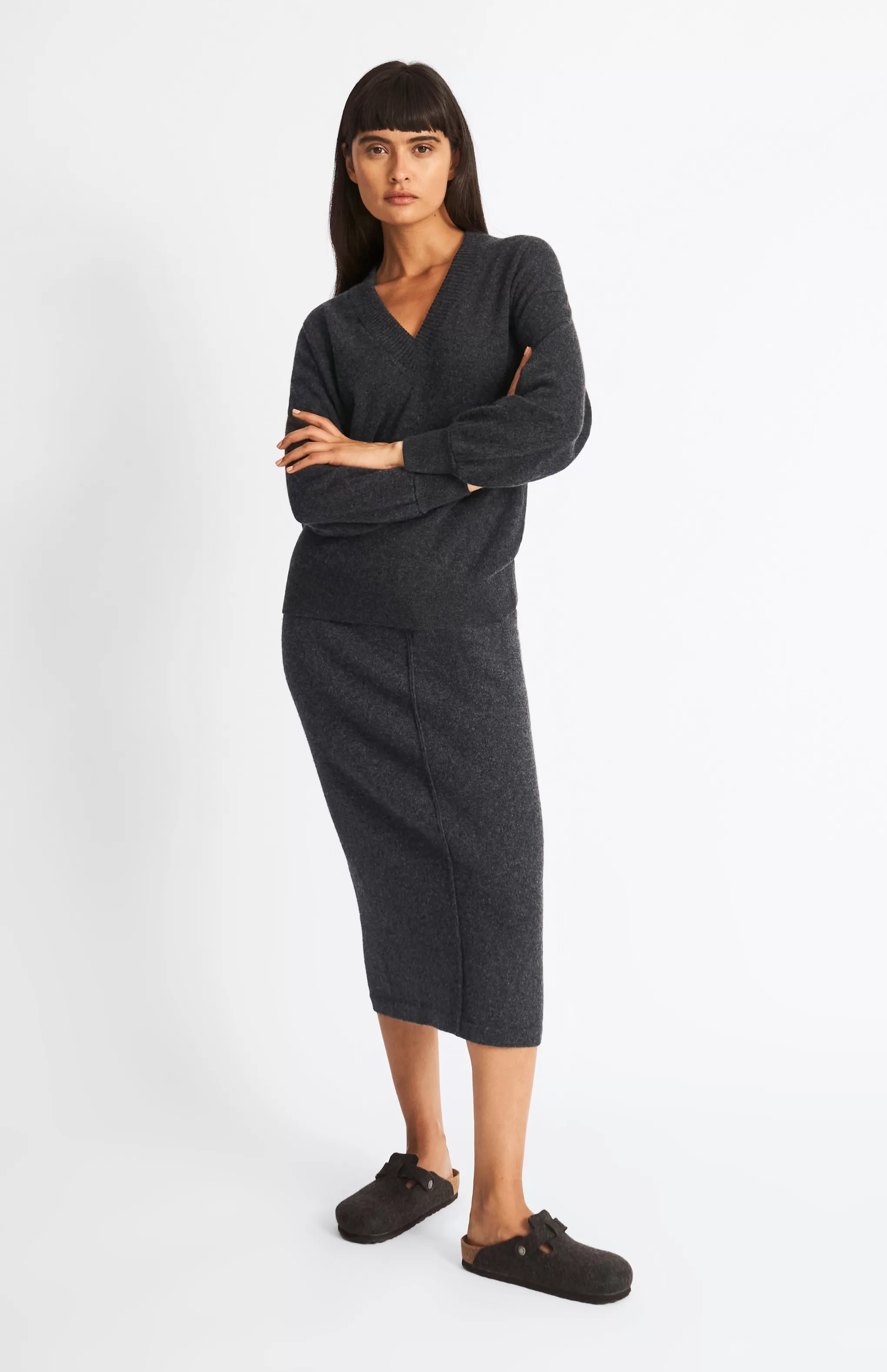 Best Cashmere Blend Pencil Skirt In Charcoal Men/Women Best Sellers