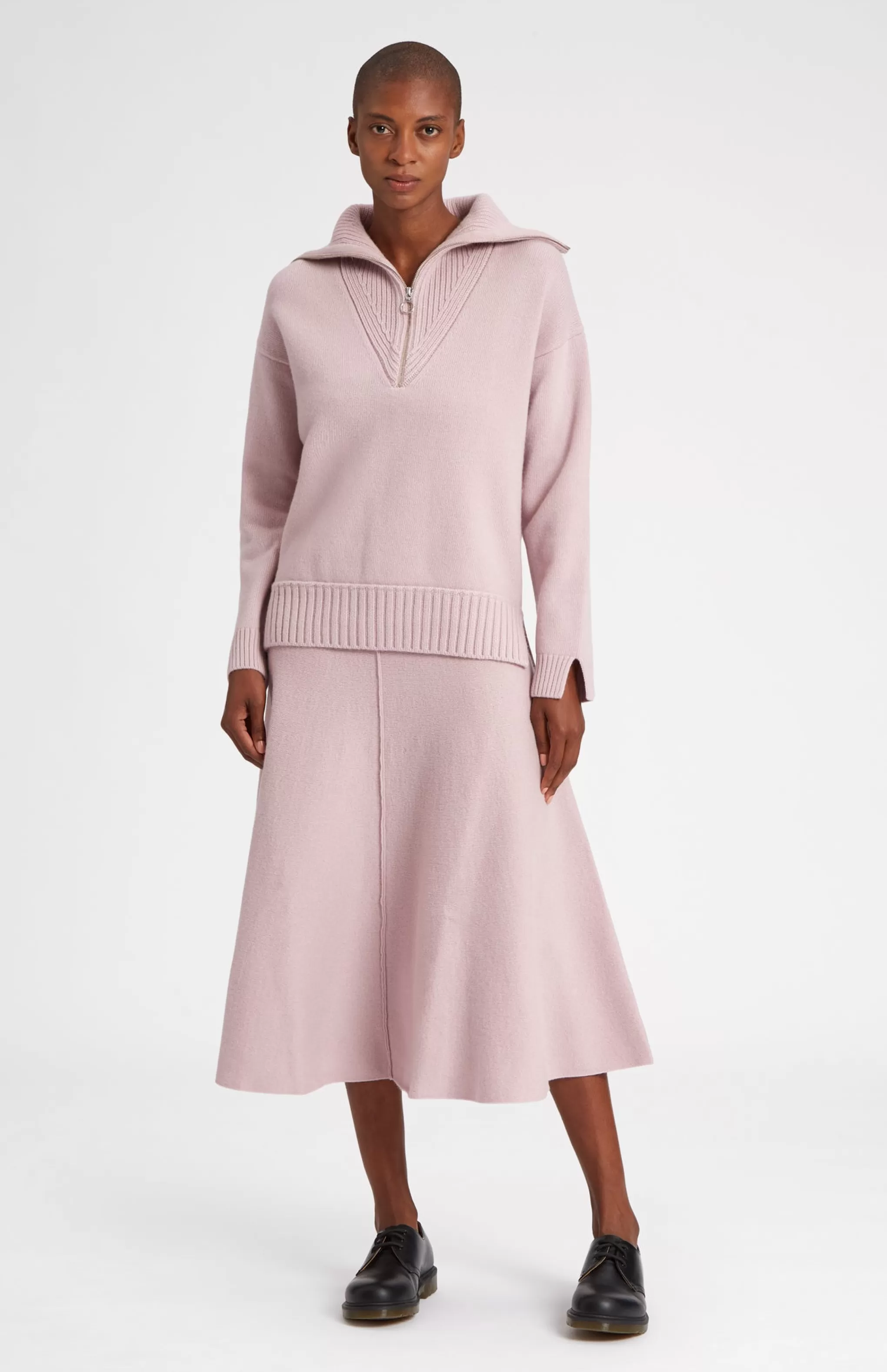 Store Cashmere Blend Zip Jumper In Powder Pink Men/Women High Neck Knits