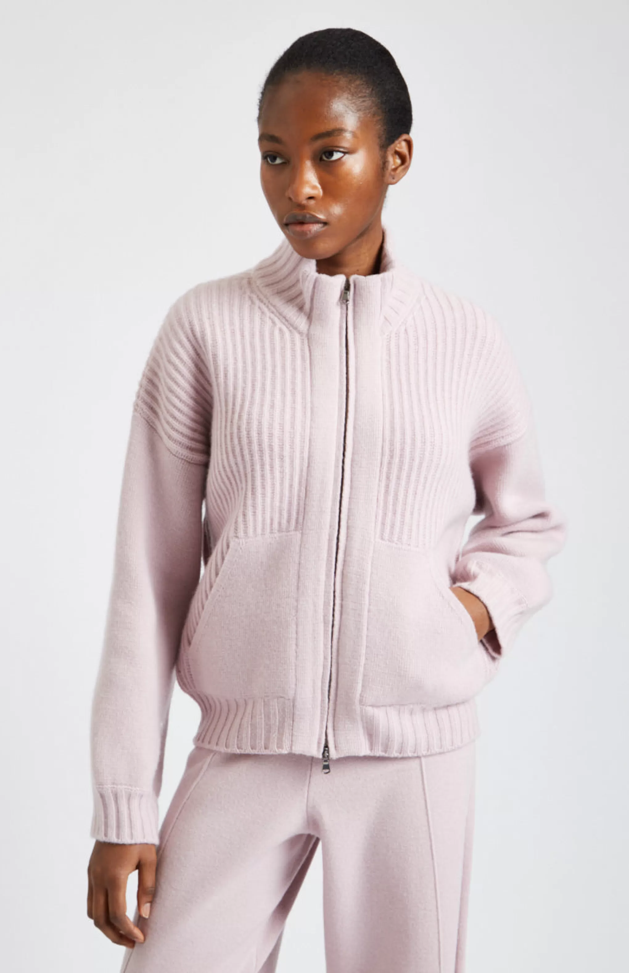 Cheap Cashmere Blend Zip Thru Jacket In Powder Pink Men/Women Lambswool