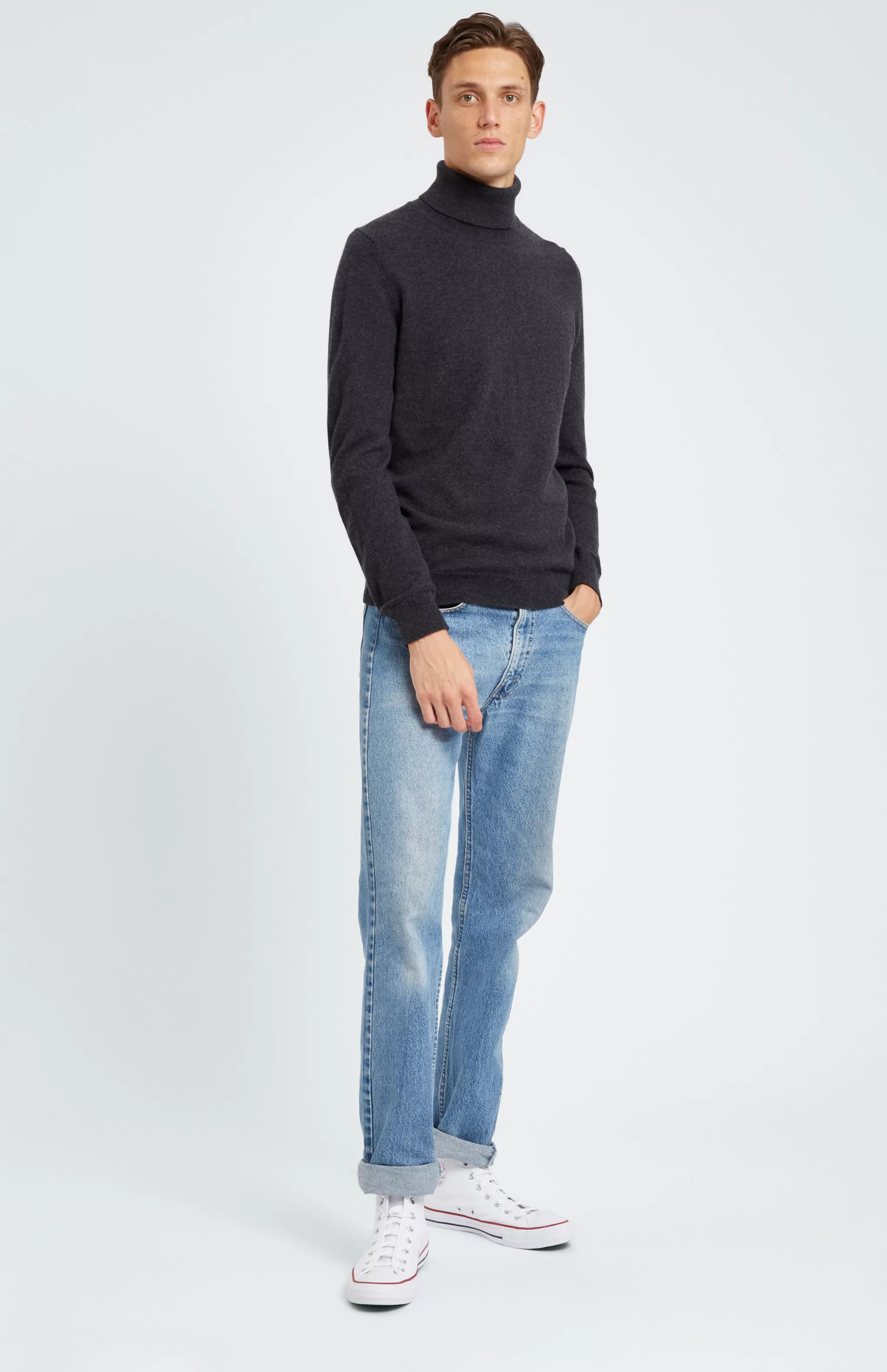 Cheap Cashmere Roll Neck Jumper In Grey Men Cashmere
