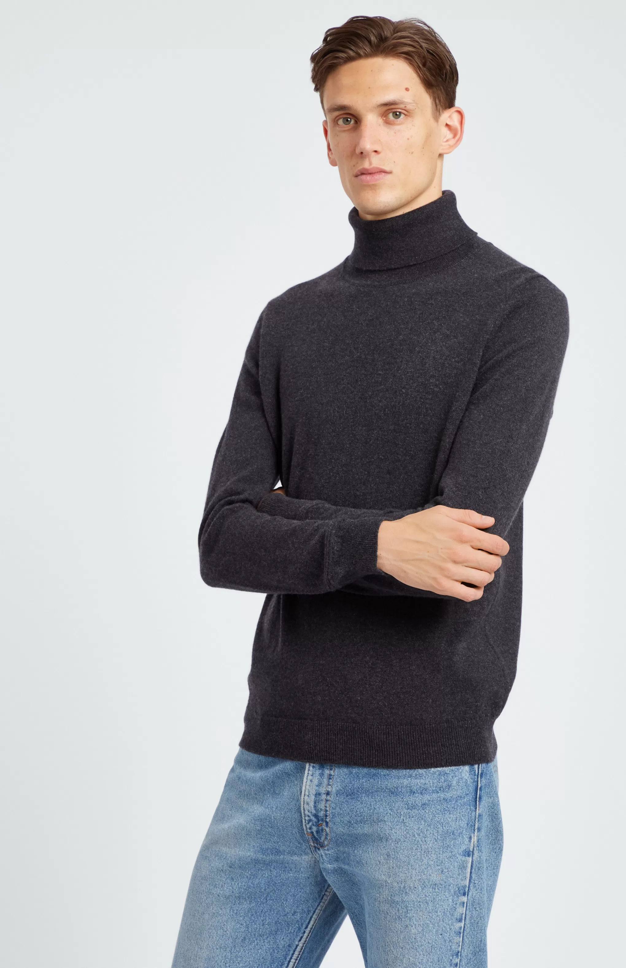Sale Cashmere Roll Neck Jumper In Grey Men Made in Scotland