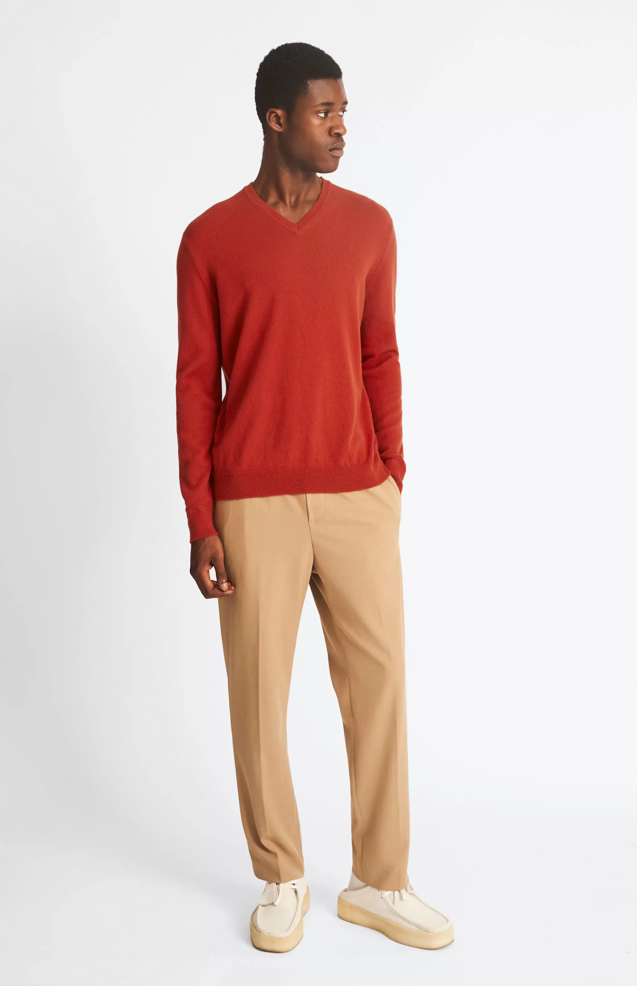 Sale Classic V Neck Cashmere Jumper In Rust Red Men Made in Scotland
