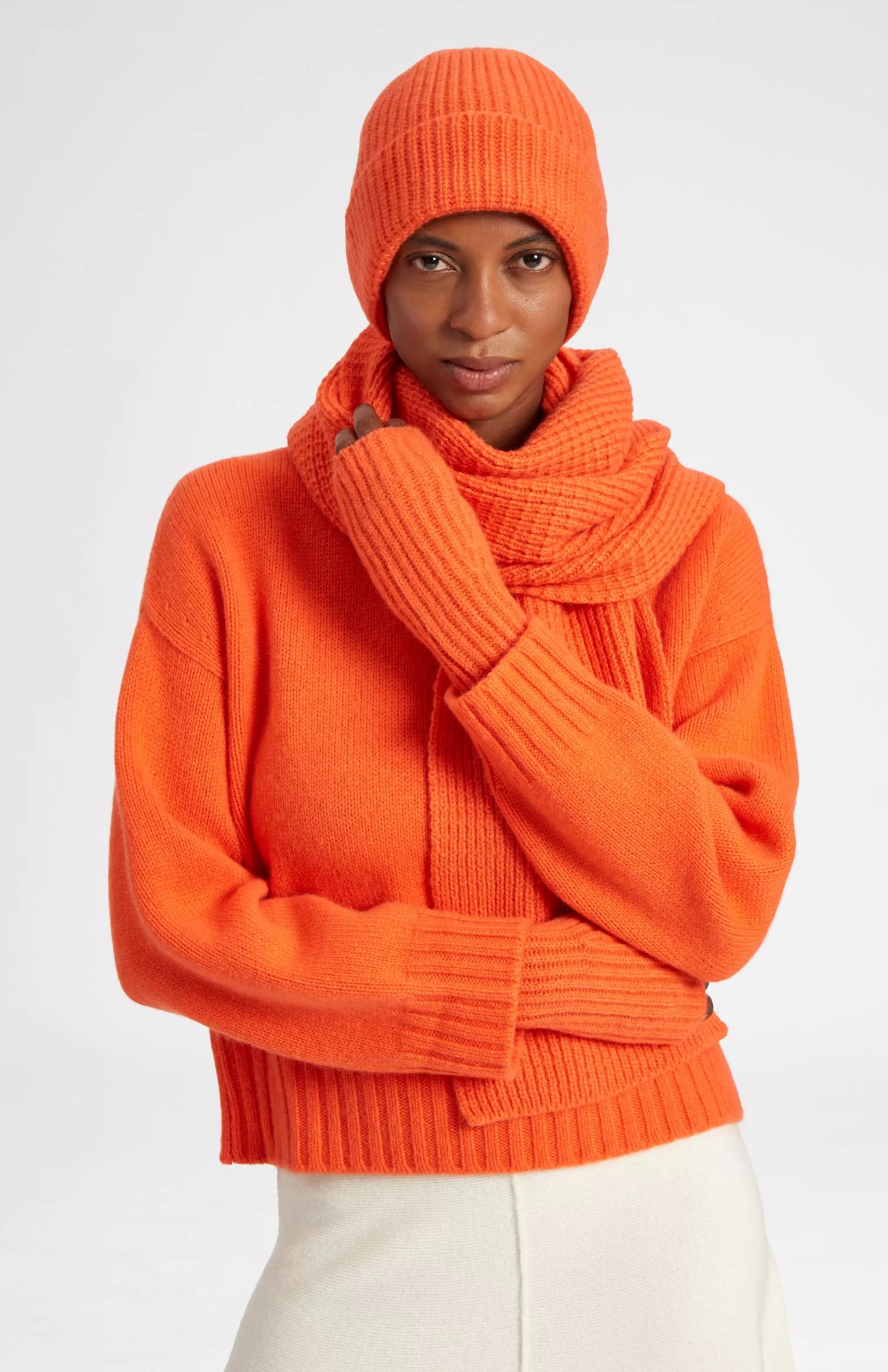 Discount Cosy Cashmere Scarf In A Waffle Stitch In Apricot Orange Men Scarves
