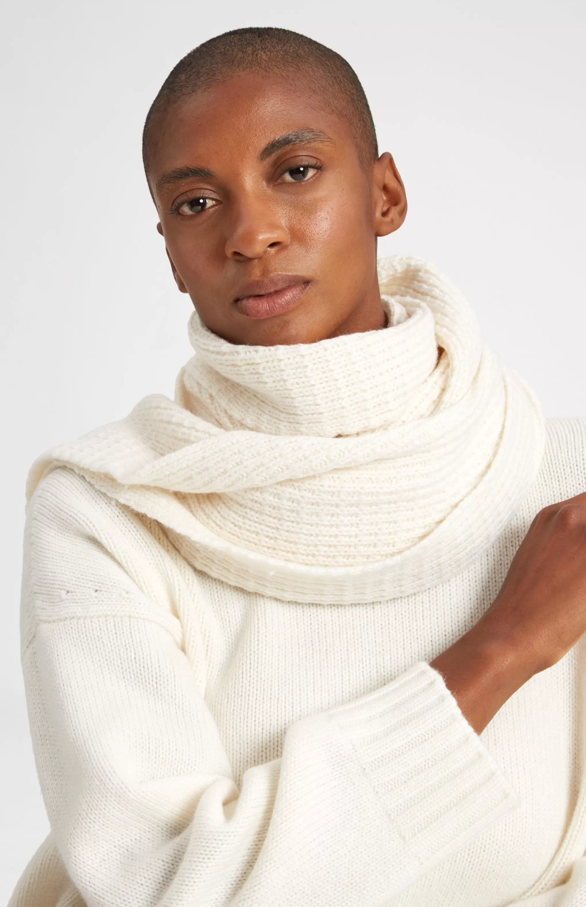 Sale Cosy Cashmere Scarf In A Waffle Stitch In Vanilla Cream Men/Women Made in Scotland