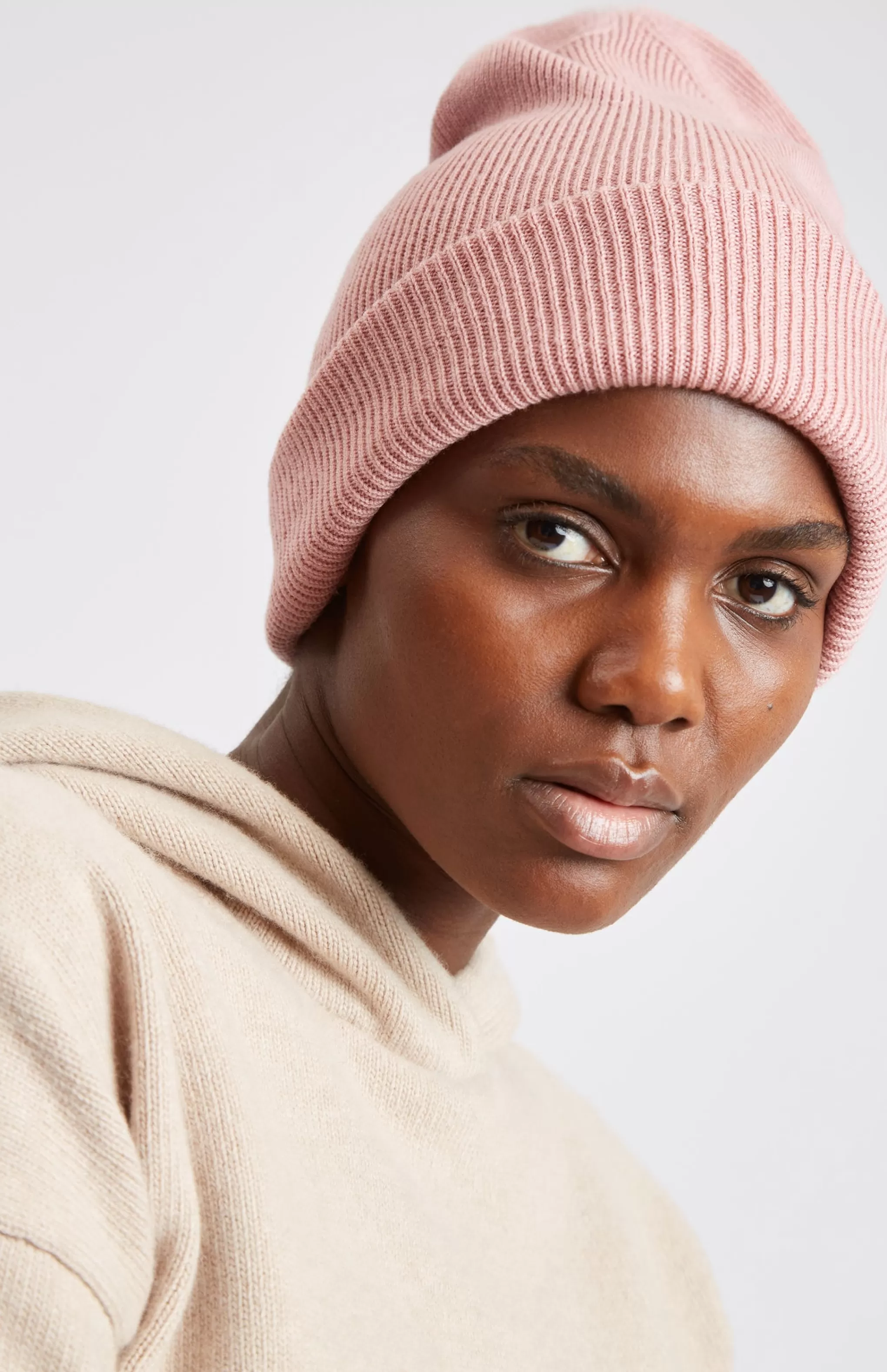 Cheap Double Layer Ribbed Merino Beanie In Fondant Pink Men Conscious Collection