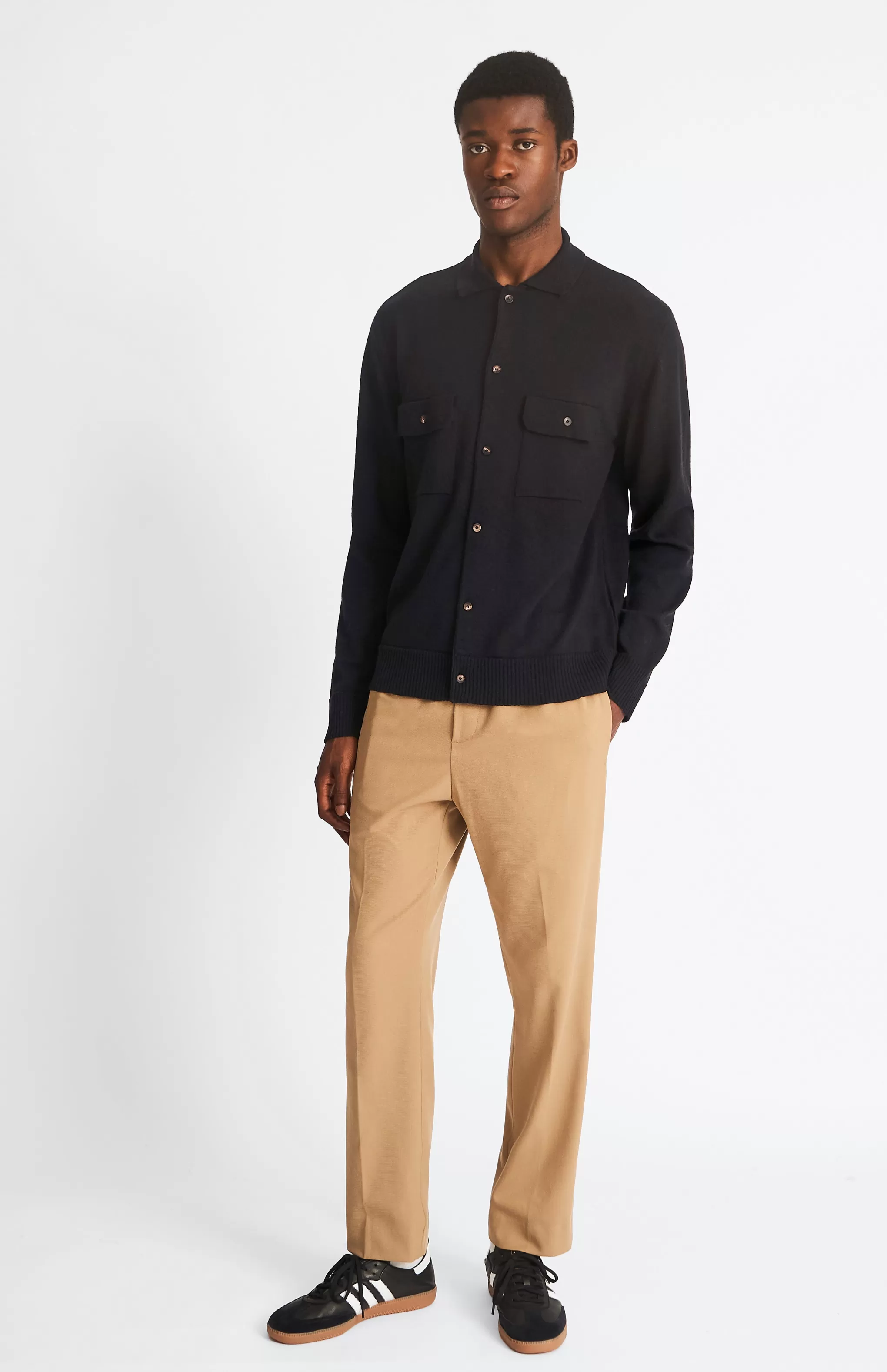 Cheap Fine Merino Knitted Overshirt In Black Men Light Weight Knits
