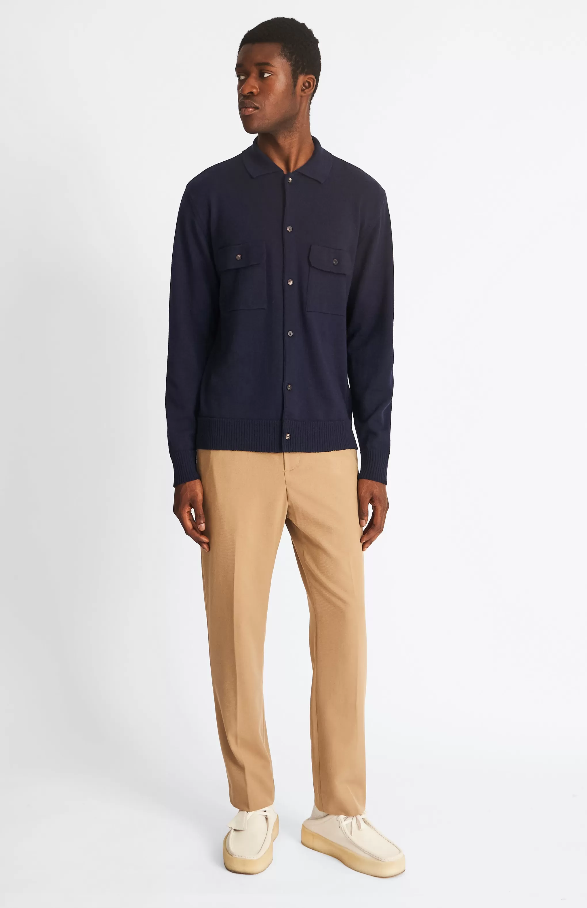 Store Fine Merino Knitted Overshirt In Navy Men Round Neck Knits