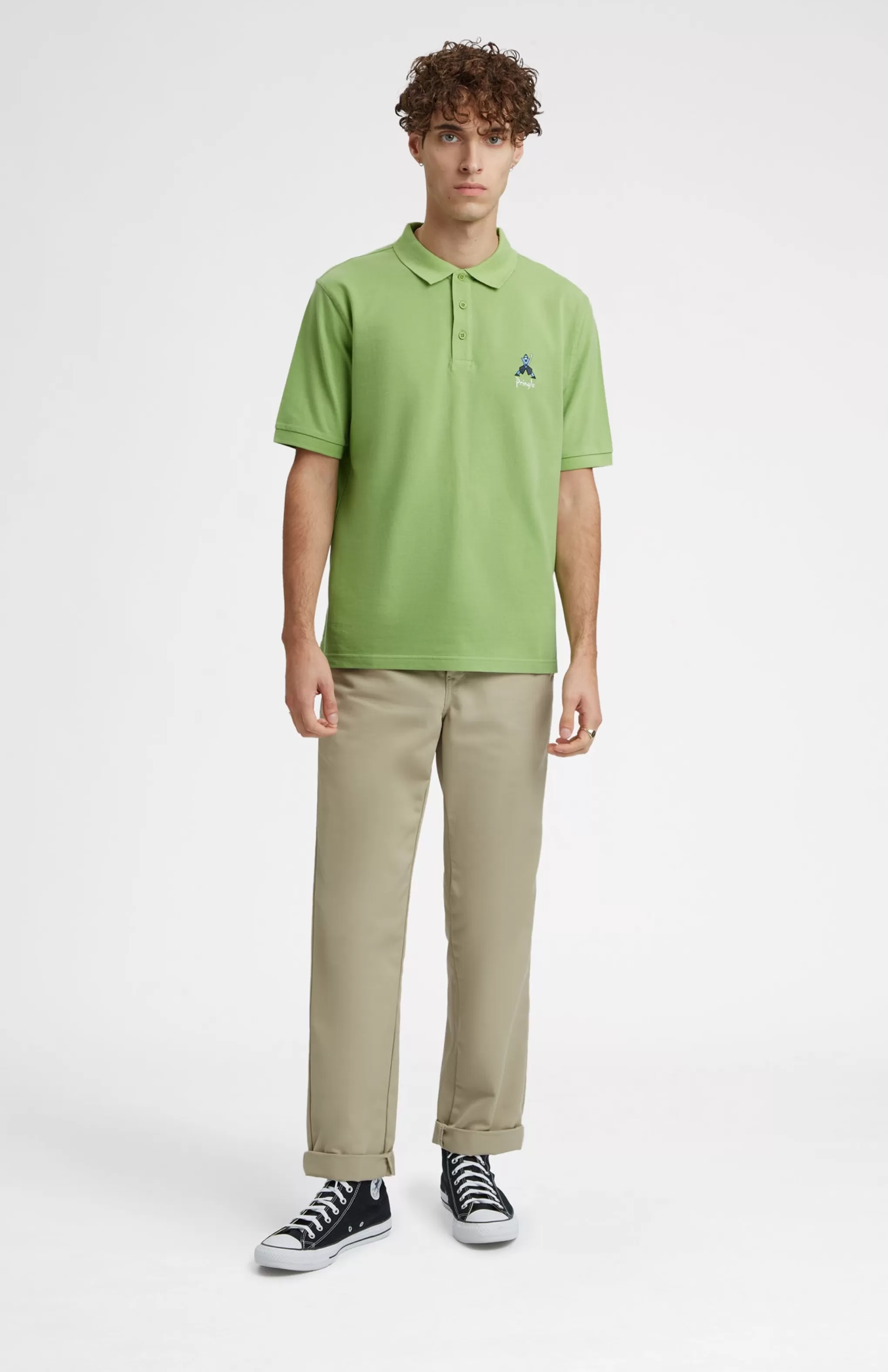Shop Geometric George Golf Cotton Polo Shirt In Field Green Men Cotton