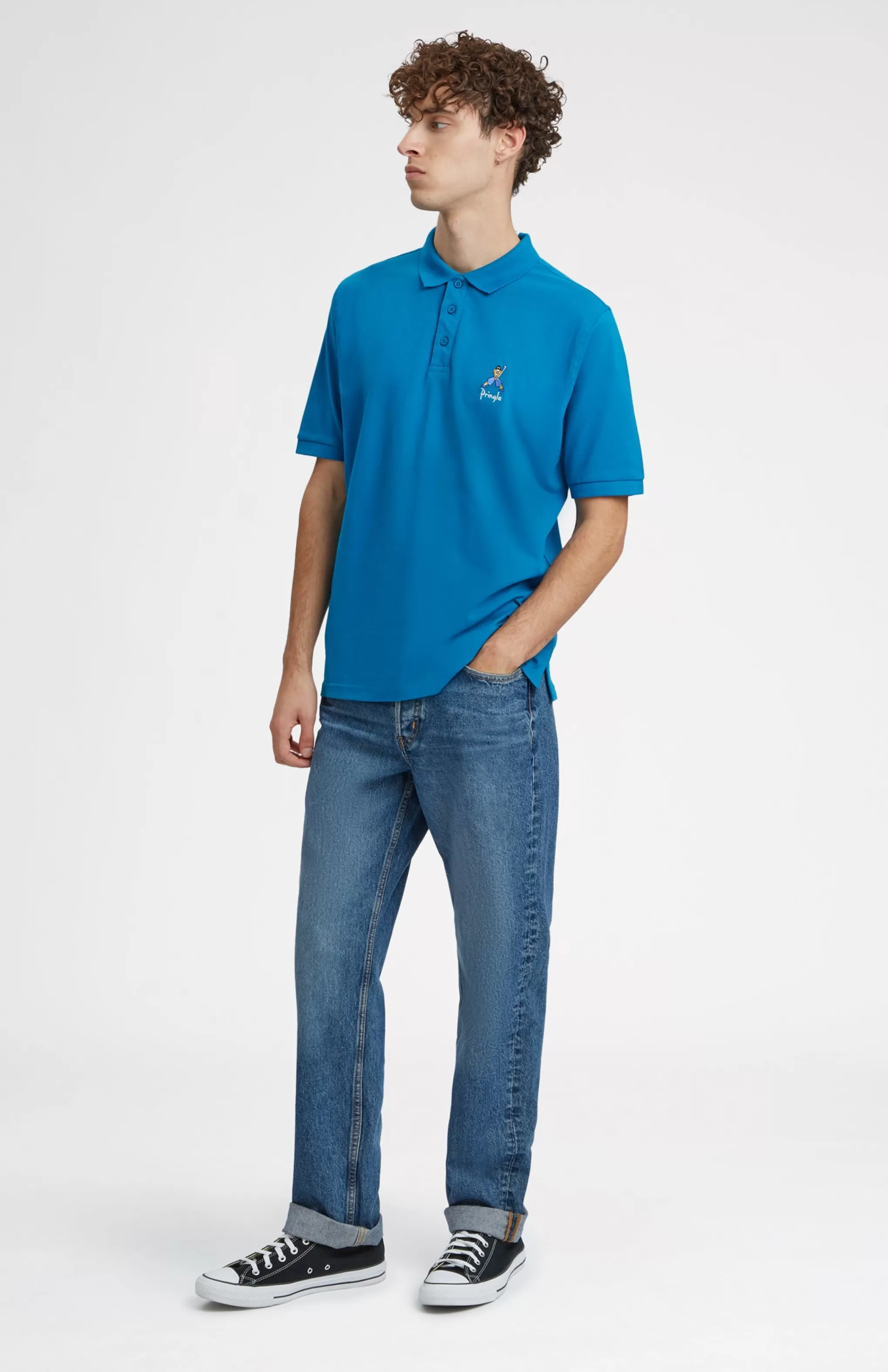 Online Geometric George Golf Cotton Polo Shirt In Lagoon Men Polo Shirts