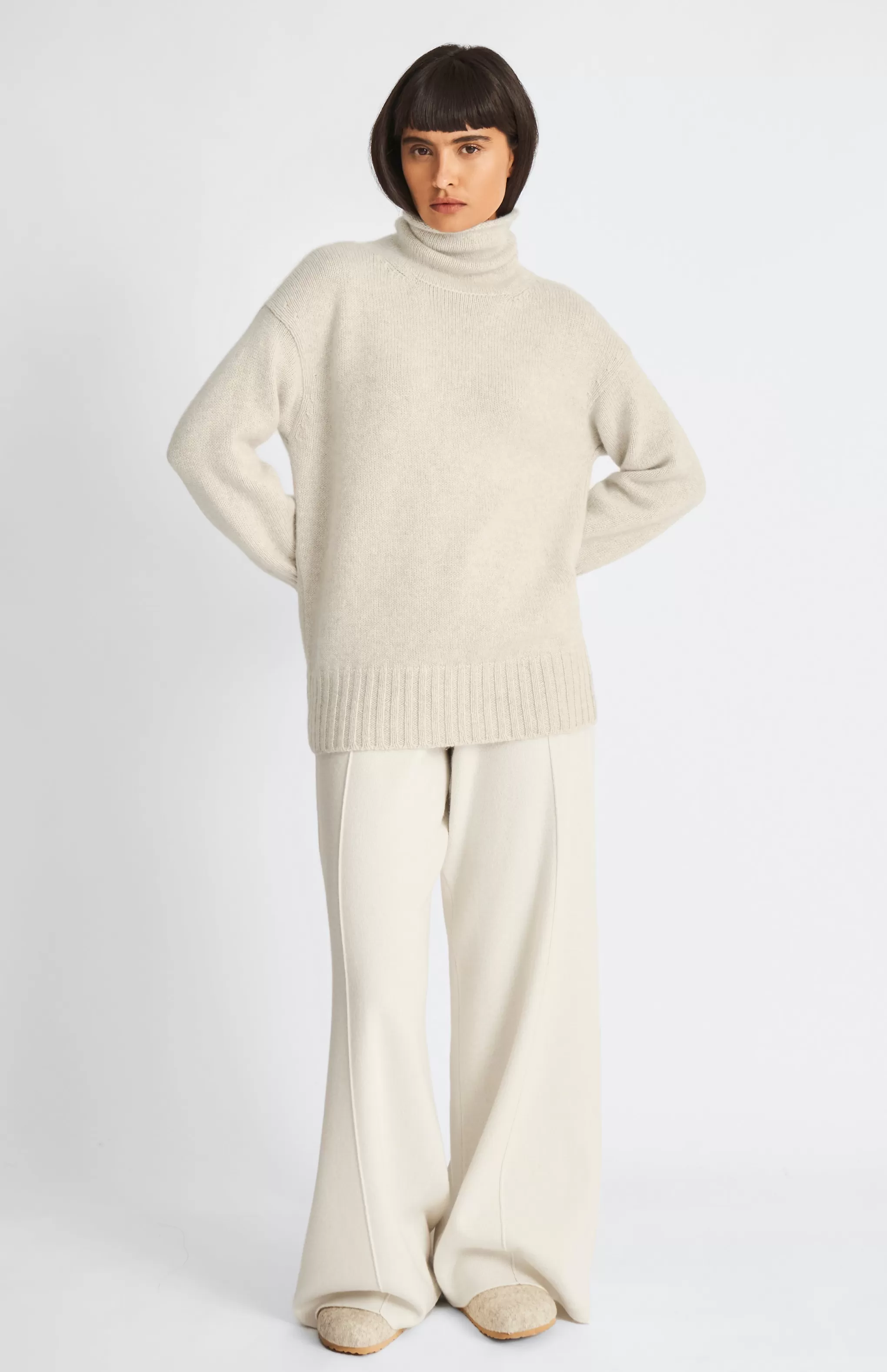 Hot High Neck Cosy Cashmere Jumper In Oatmeal Men/Women Made in Scotland