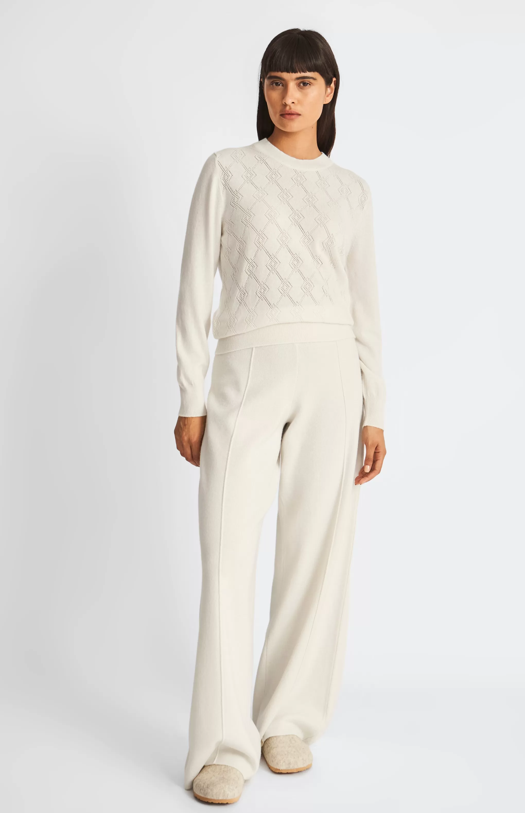 Discount Knitted Wide Leg Cashmere Blend Trousers In Cream Men/Women Lambswool