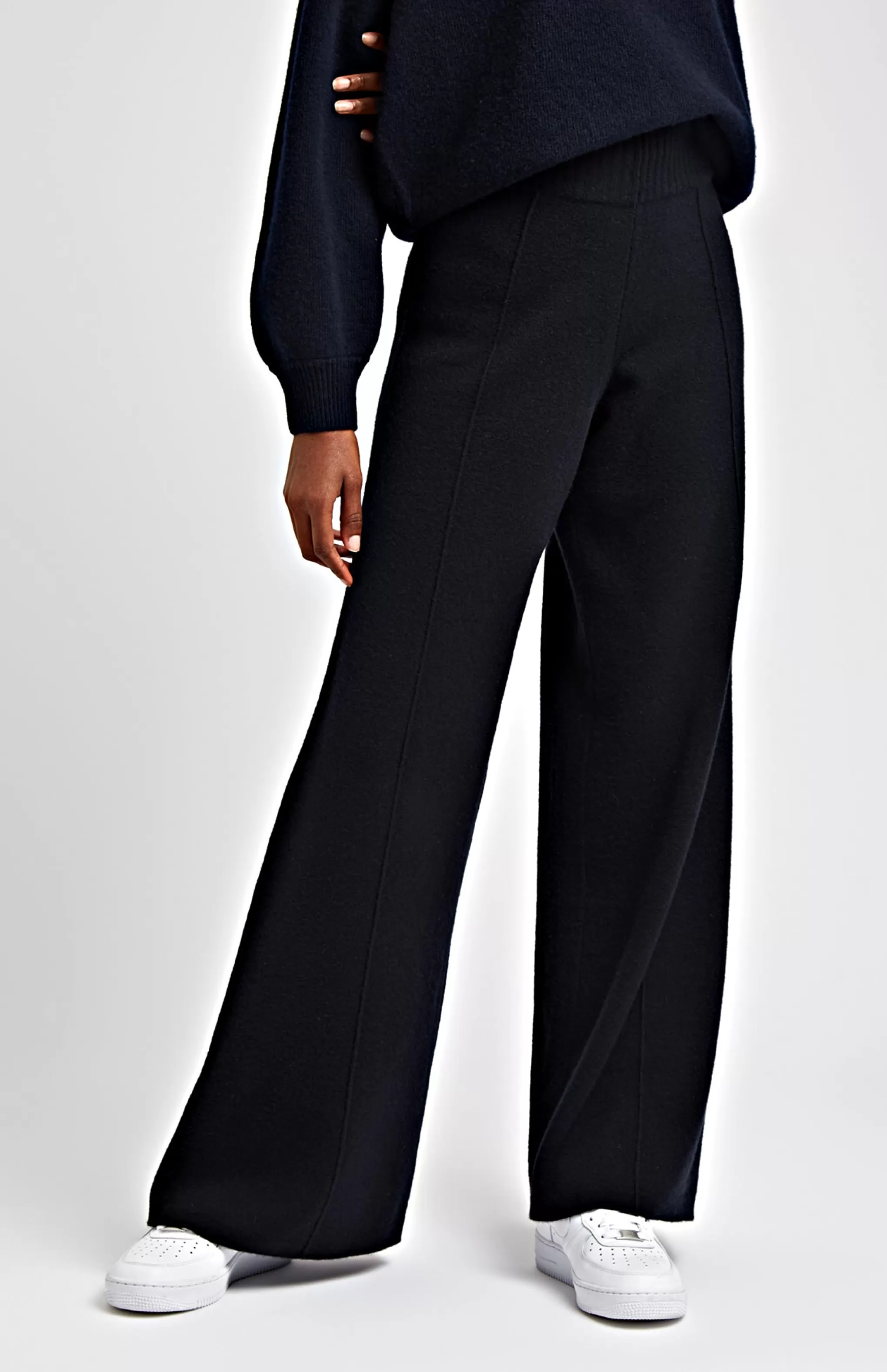 Best Sale Knitted Wide Leg Cashmere Blend Trousers In Indigo Men/Women Lambswool