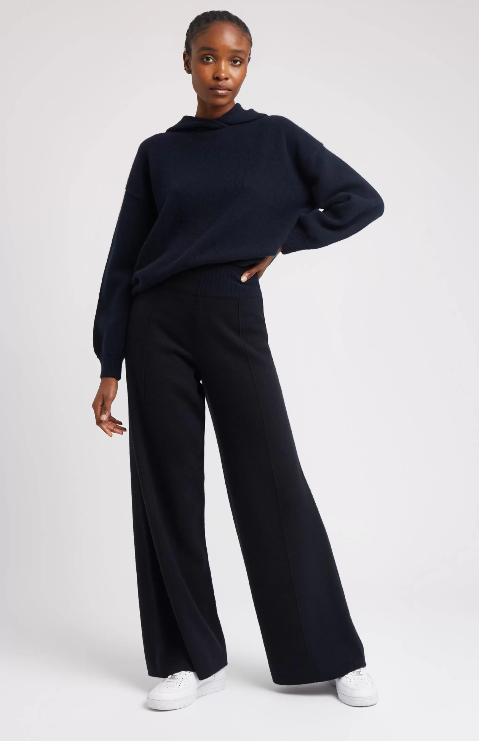 Best Sale Knitted Wide Leg Cashmere Blend Trousers In Indigo Men/Women Lambswool