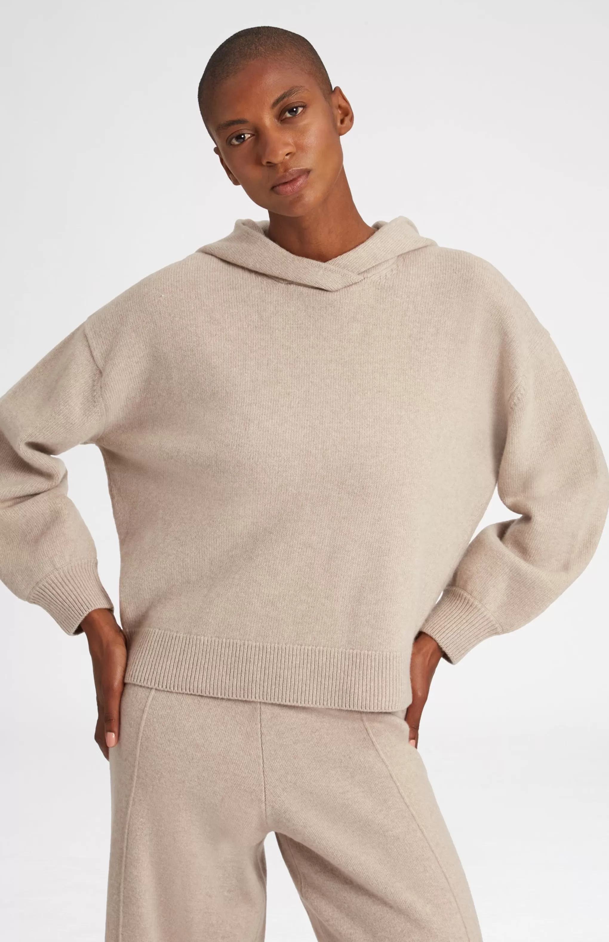 Sale Knitted Wide Leg Cashmere Blend Trousers In Stone Melange Men/Women Best Sellers