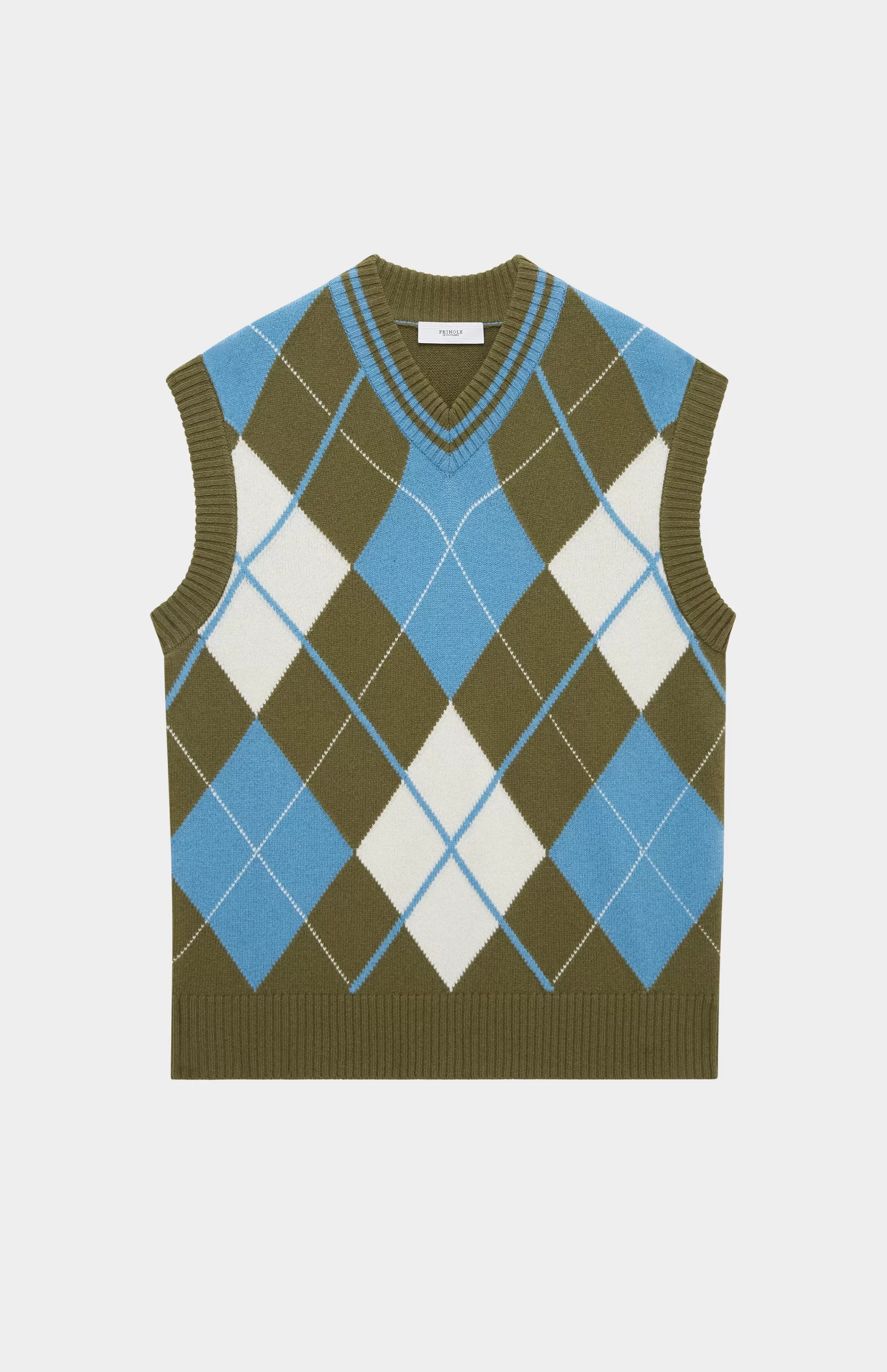 Store Lambswool Argyle V Neck Vest In Norse Blue / Mineral Green Men Argyle