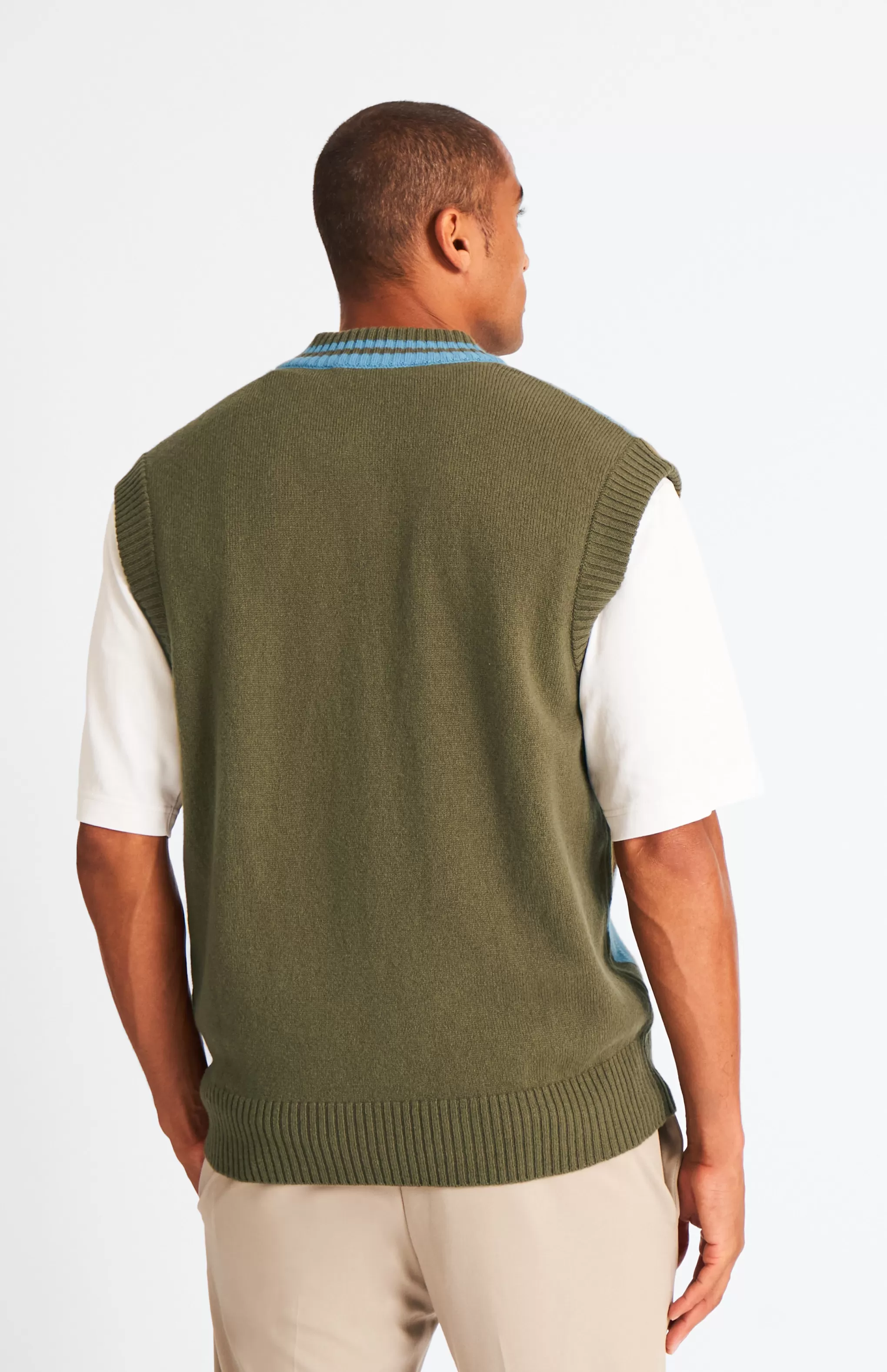 Sale Lambswool Argyle V Neck Vest In Norse Blue / Mineral Green Men V Neck Knits