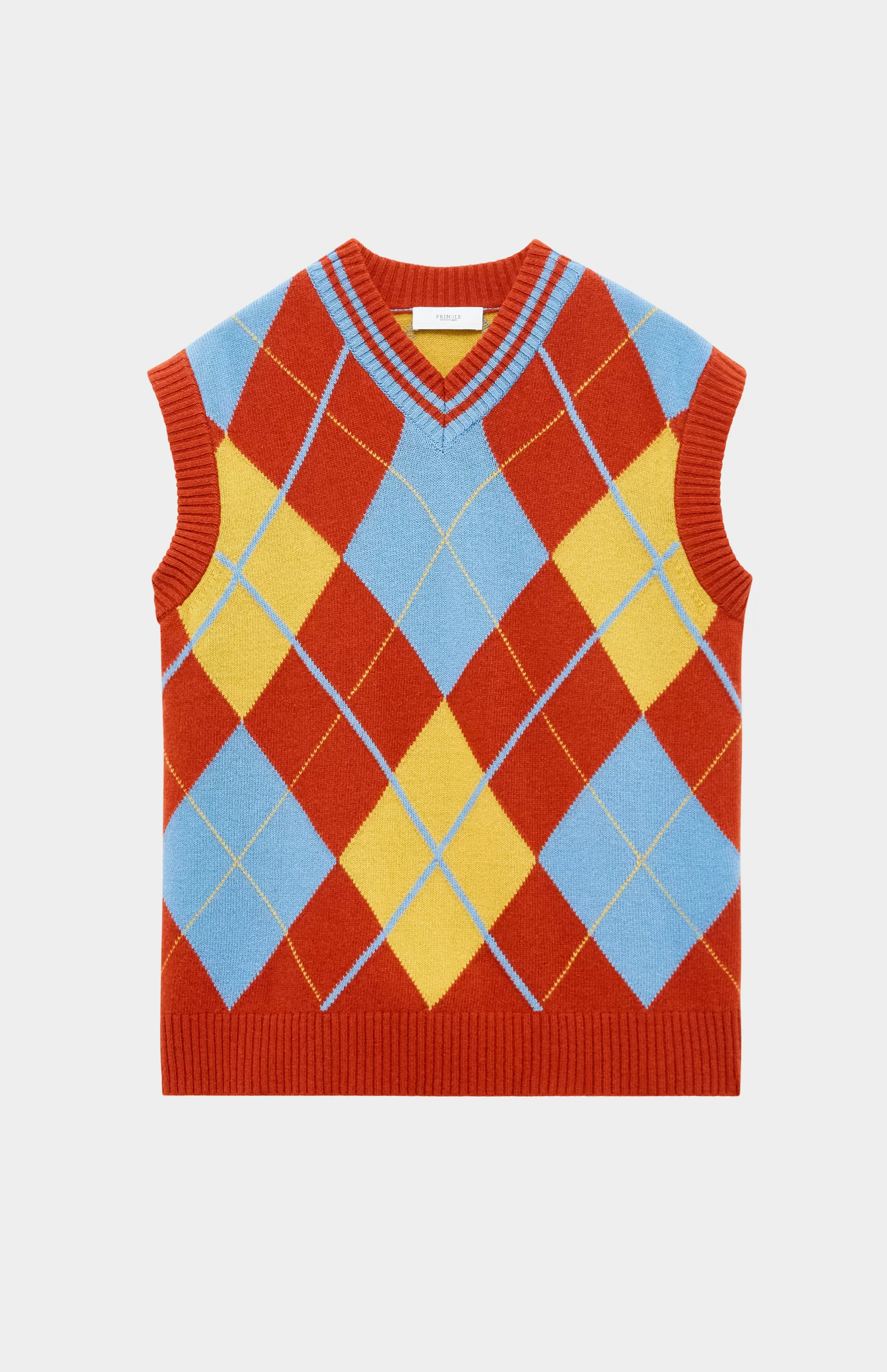 Cheap Lambswool Argyle V Neck Vest In Norse Blue / Rust Red Men Jumpers