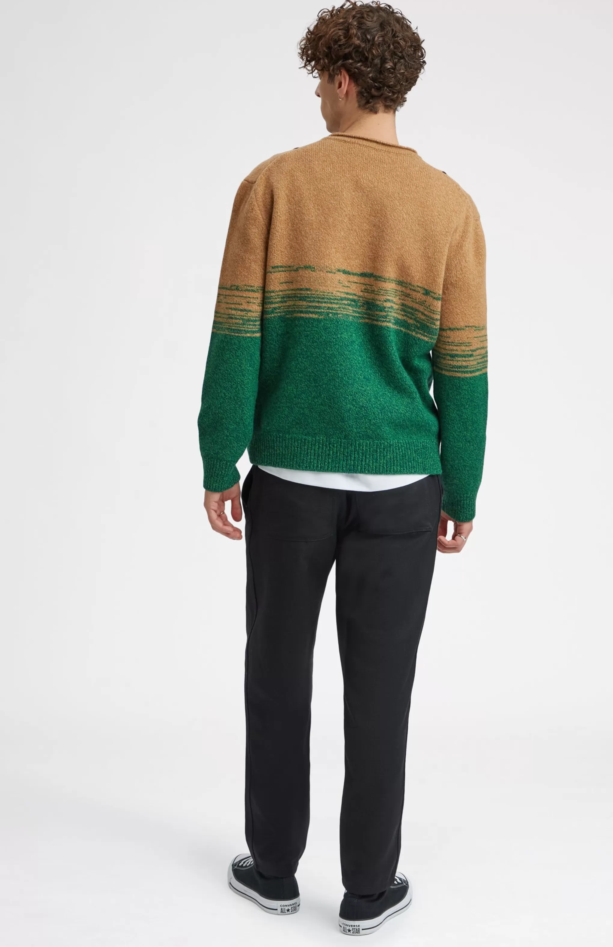 Cheap Lambswool Round Neck Jumper With Argyle Pattern And Degrade Effect In Vicuna And Evergreen Men Jumpers