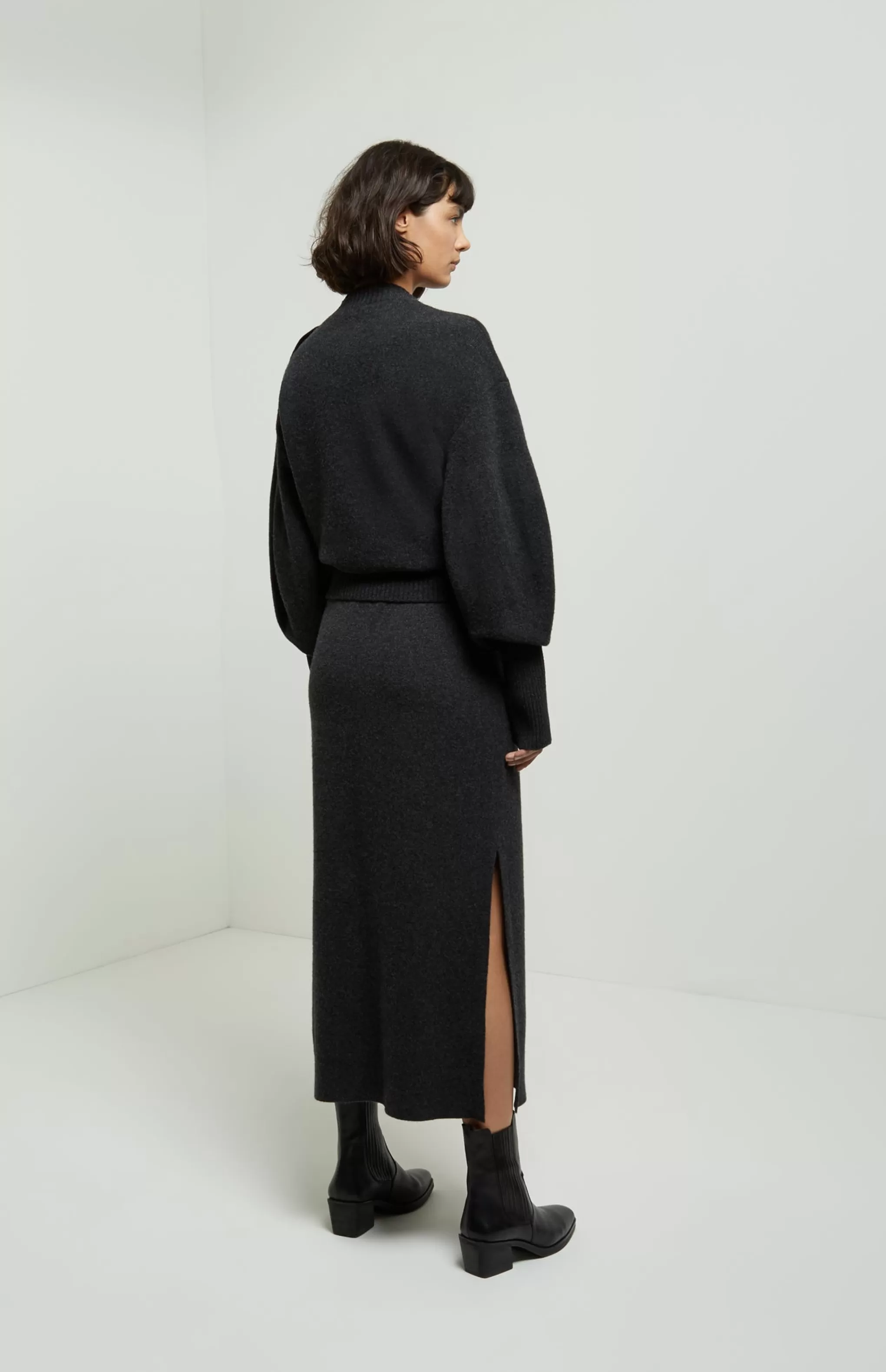 Fashion Long Relaxed Fit Skirt In Charcoal Men/Women Medium Weight Knits
