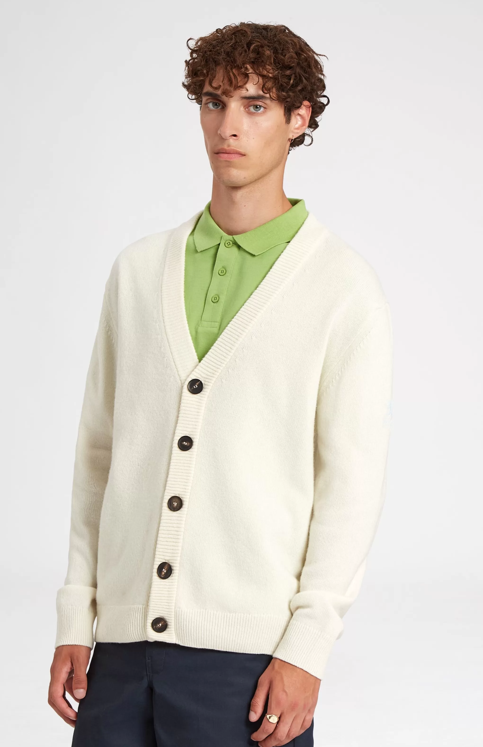 Best Men's Archive Lambswool Blend Cardigan In Ivory Men V Neck Knits