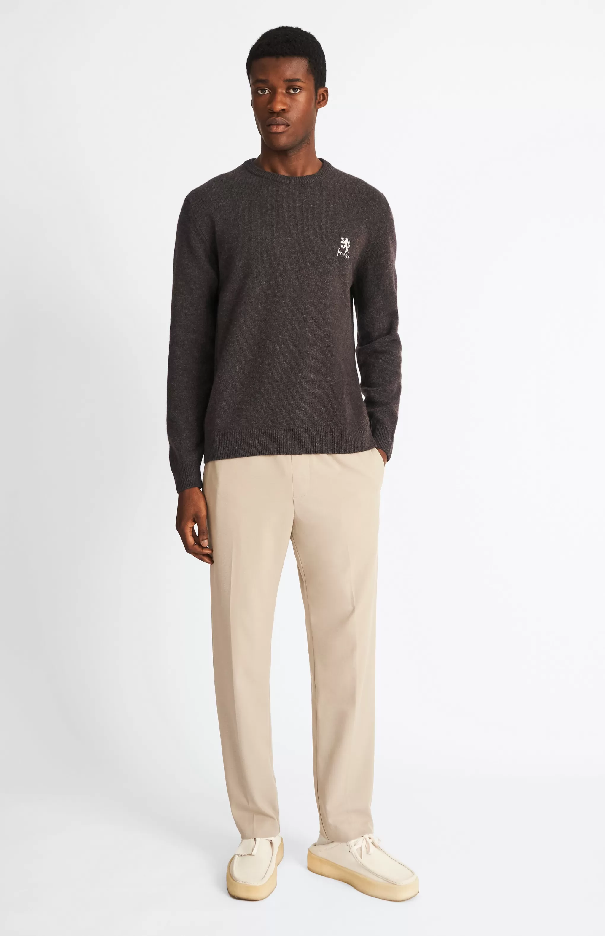 Cheap Men's Archive Round Neck Lambswool Blend Jumper In Dark Brown Men Round Neck Knits