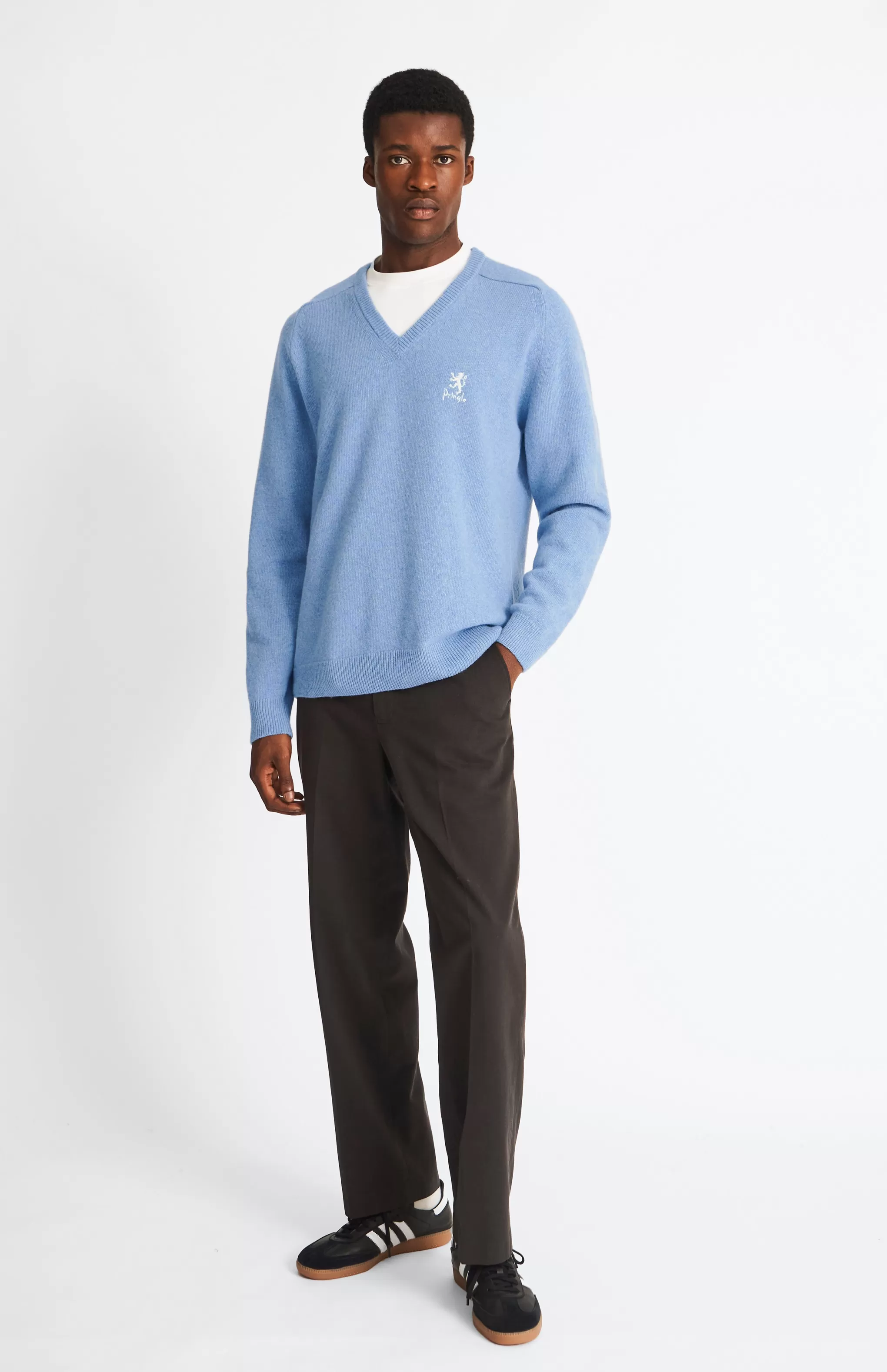Best Men's Archive V Neck Lambswool Blend Jumper In Carolina Blue Men Lambswool