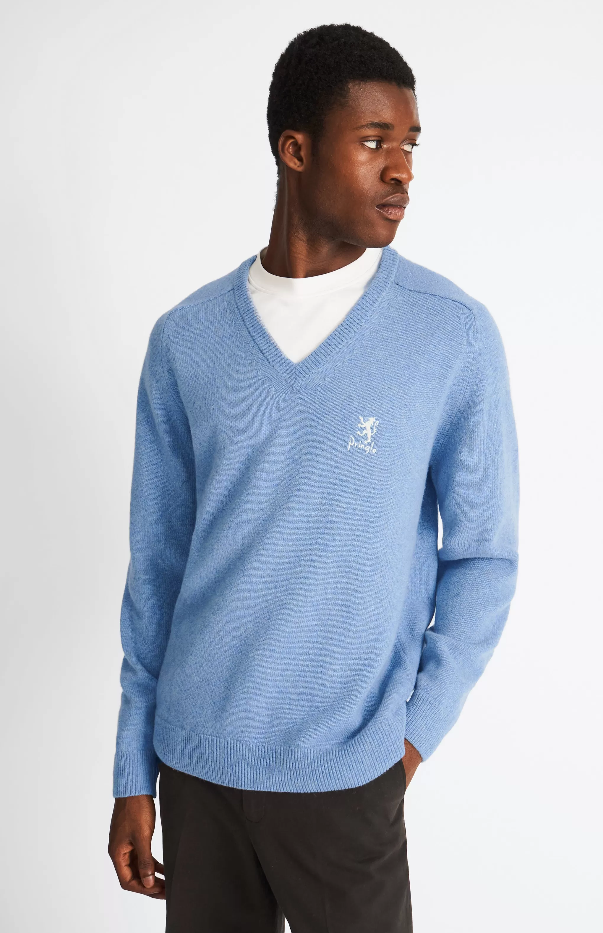 Best Men's Archive V Neck Lambswool Blend Jumper In Carolina Blue Men Lambswool