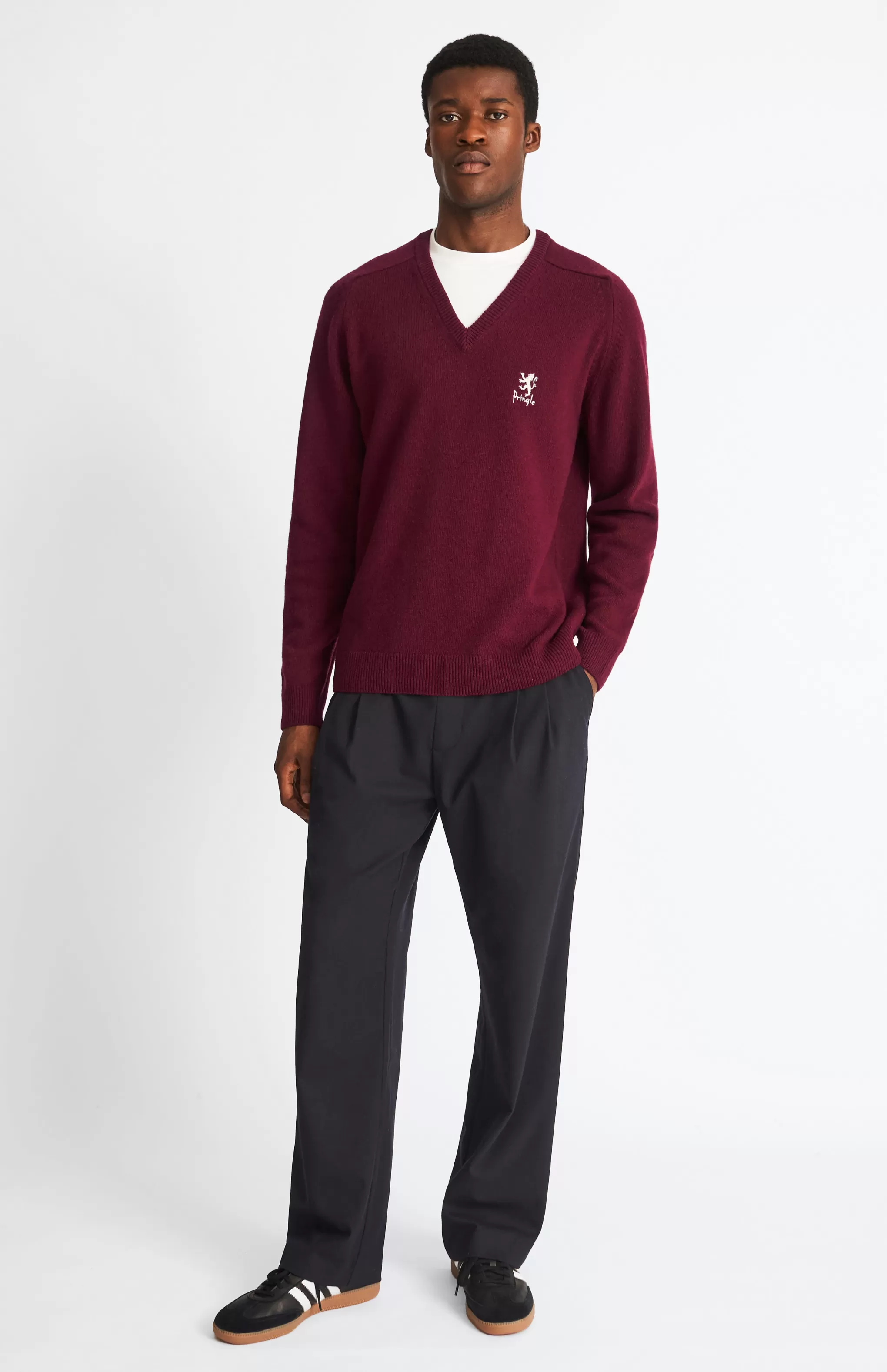 Sale Men's Archive V Neck Lambswool Blend Jumper In Claret Men Lambswool