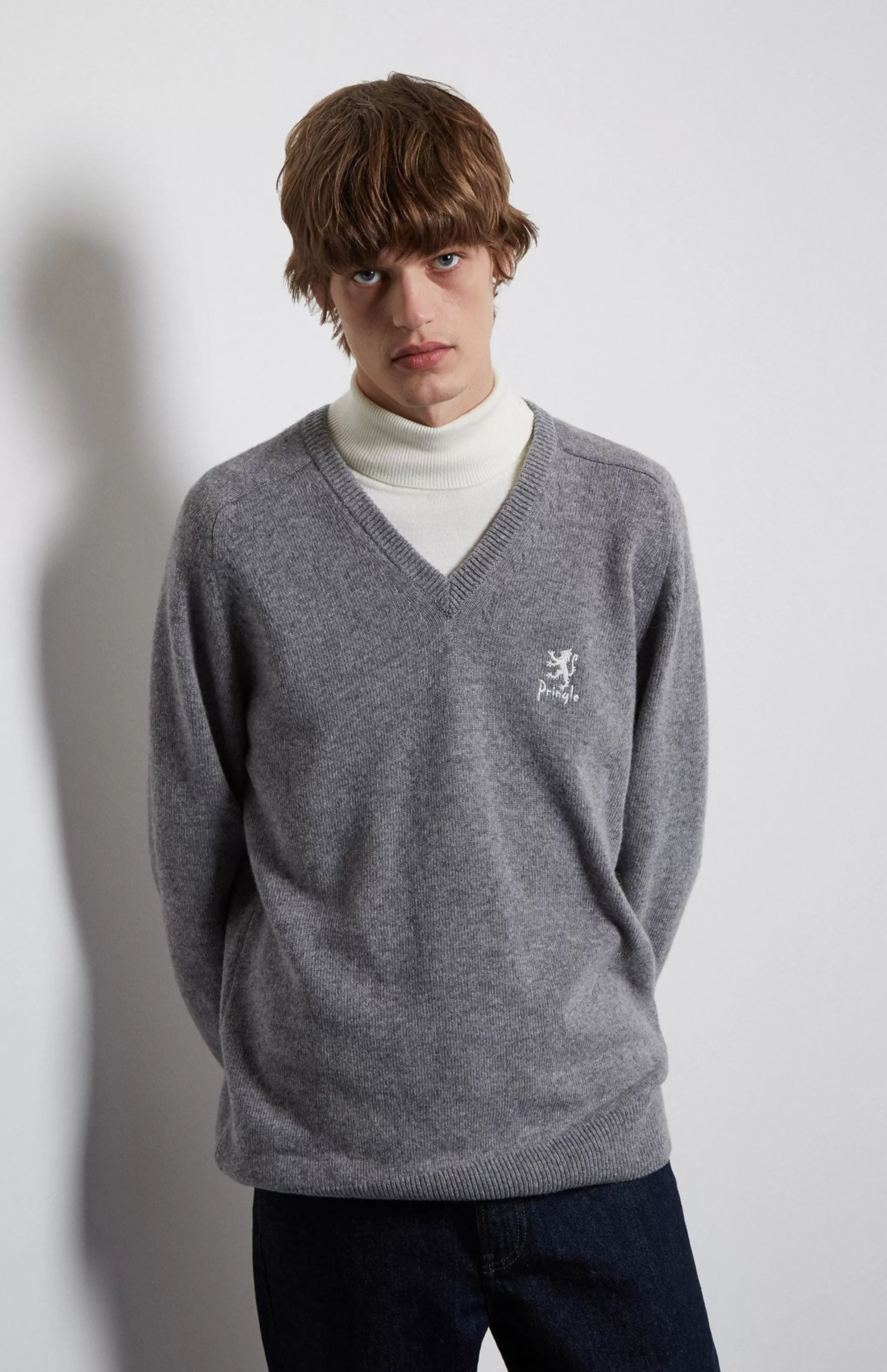 Flash Sale Men's Archive V Neck Lambswool Blend Jumper In Grey Marl Men Lambswool