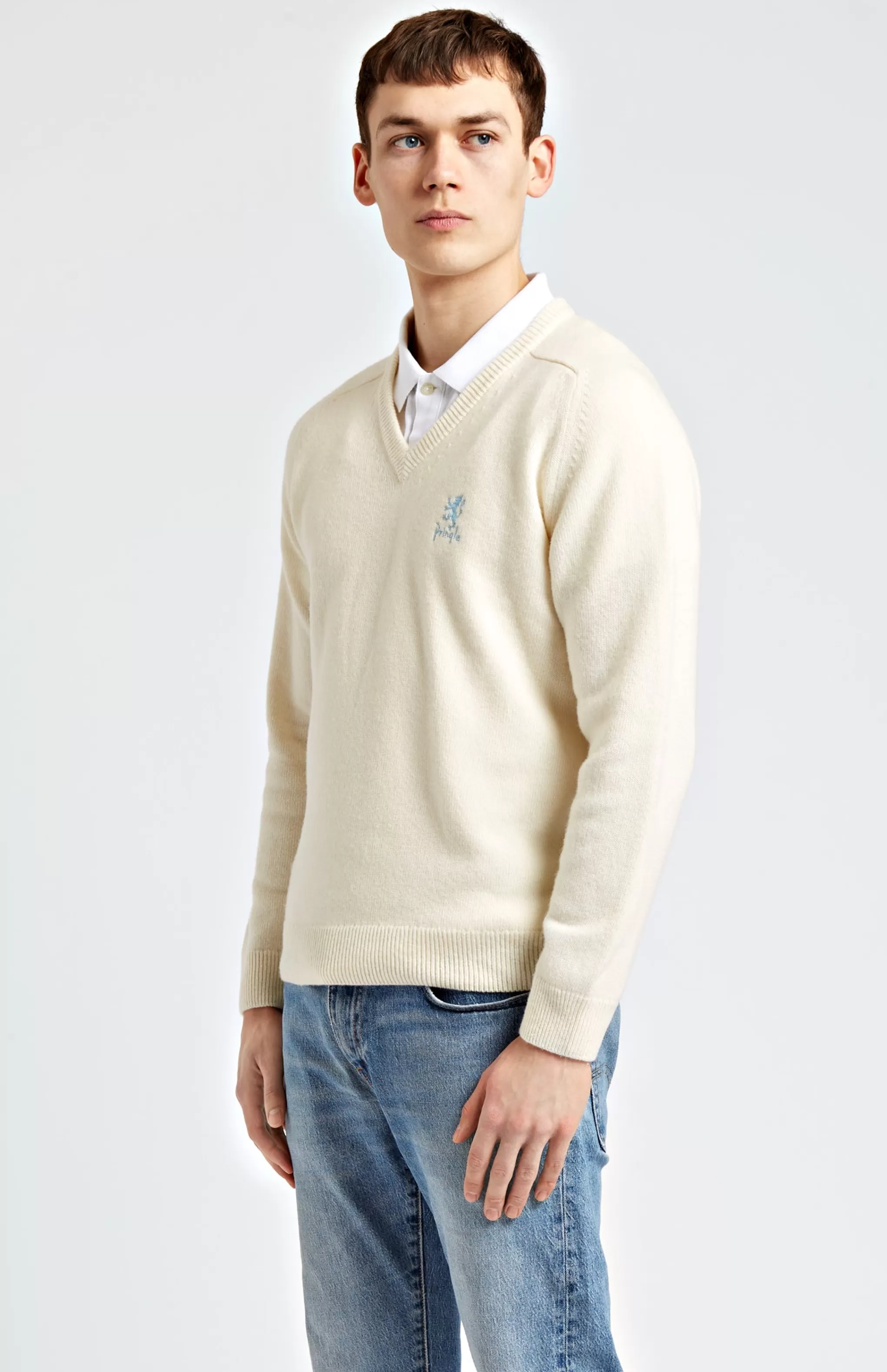 Discount Men's Archive V Neck Lambswool Blend Jumper In Ivory Men Lambswool