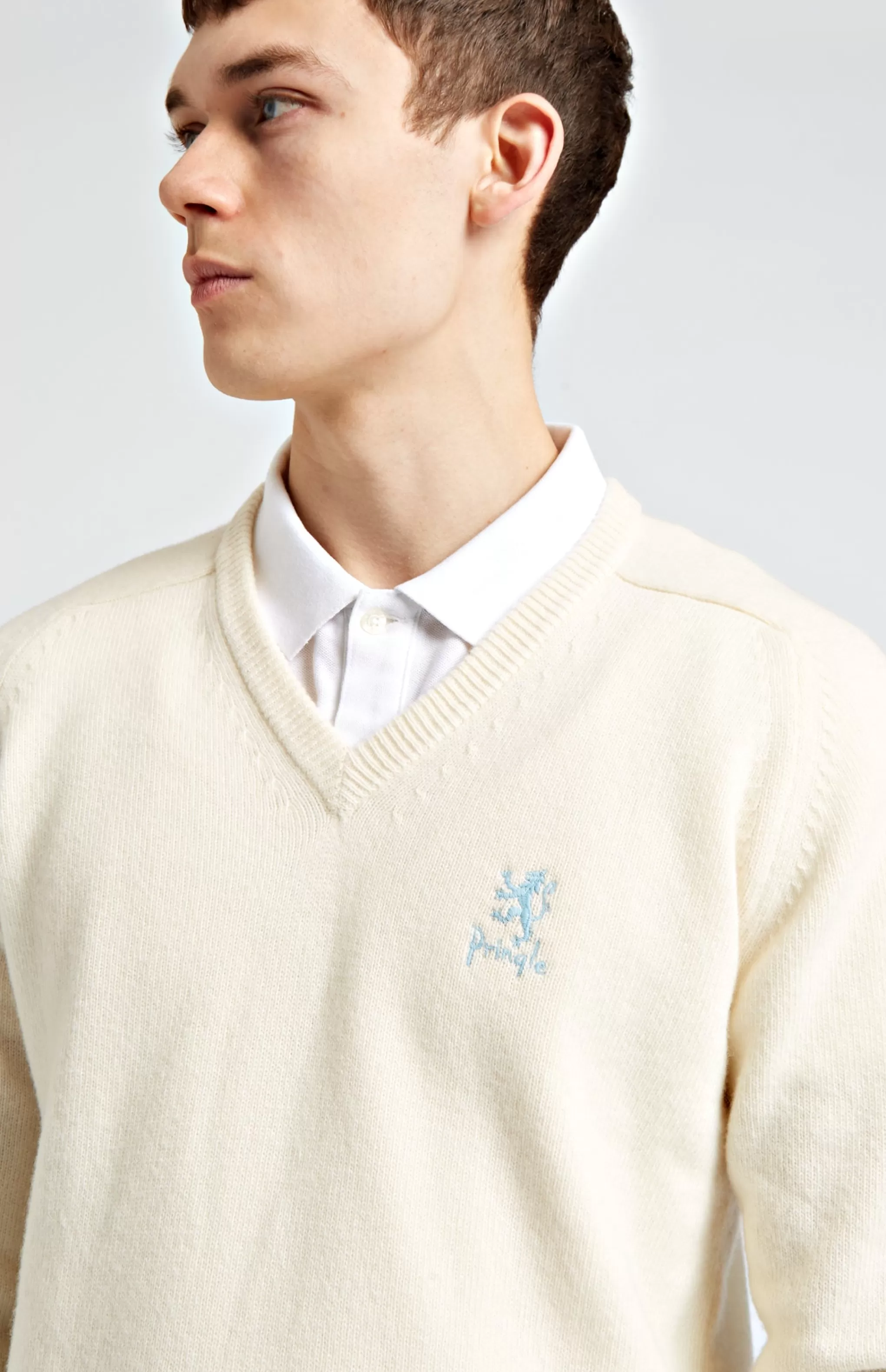Discount Men's Archive V Neck Lambswool Blend Jumper In Ivory Men Lambswool