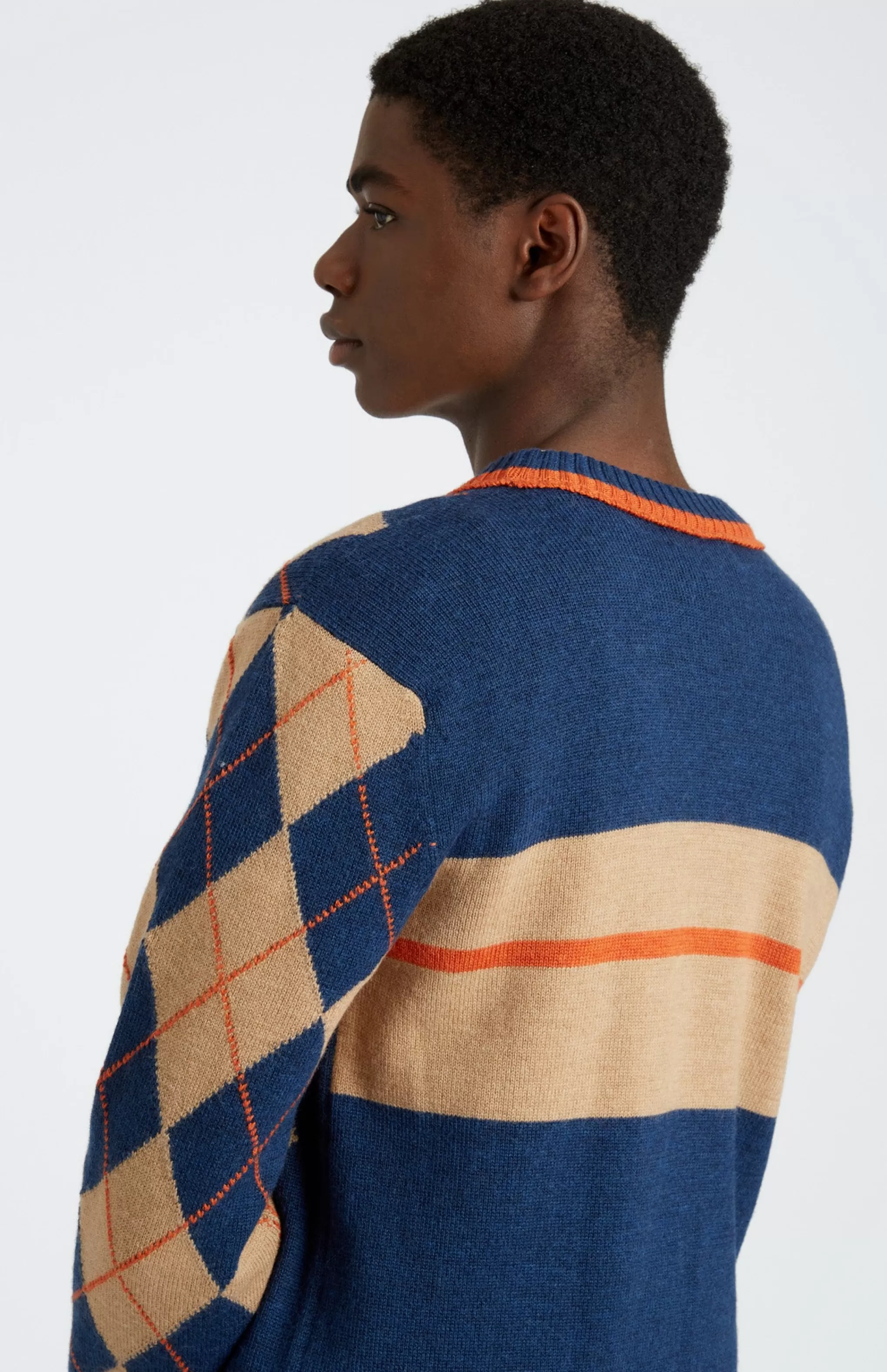 Best Men's Argyle Merino Jumper In Sand And Ink Men Best Sellers