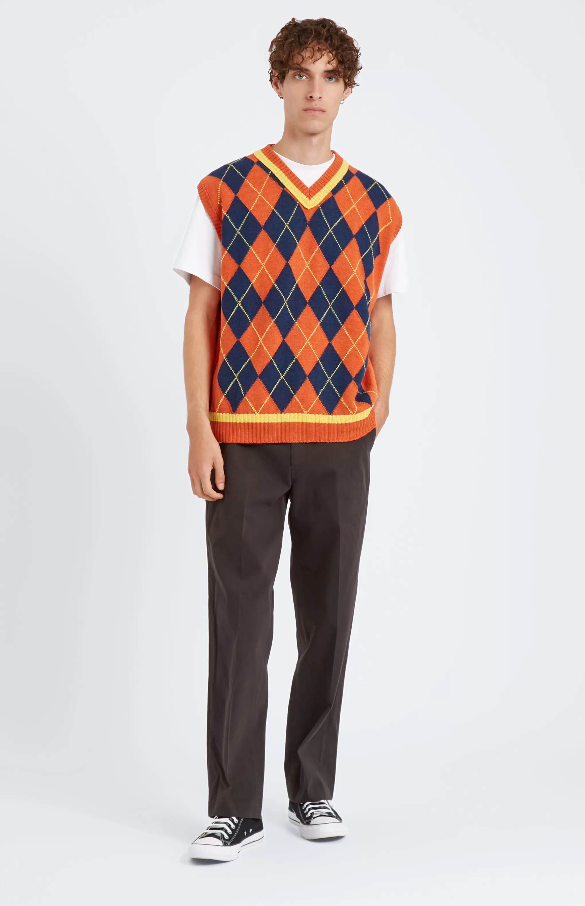 Outlet Men's Argyle Merino Vest In Flame And Ink Men Argyle