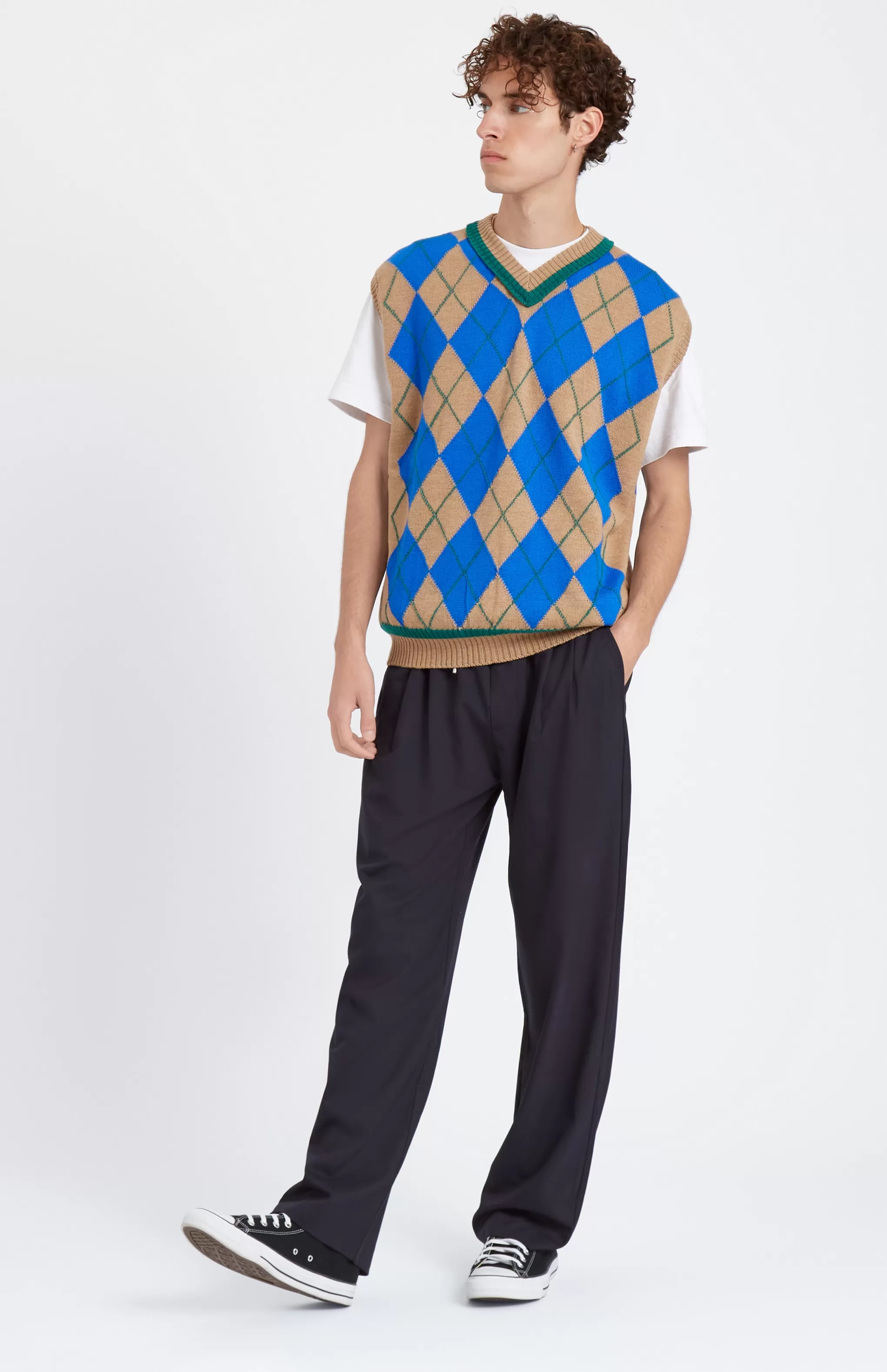 Online Men's Argyle Merino Vest In Sand And Azure Blue Men Argyle