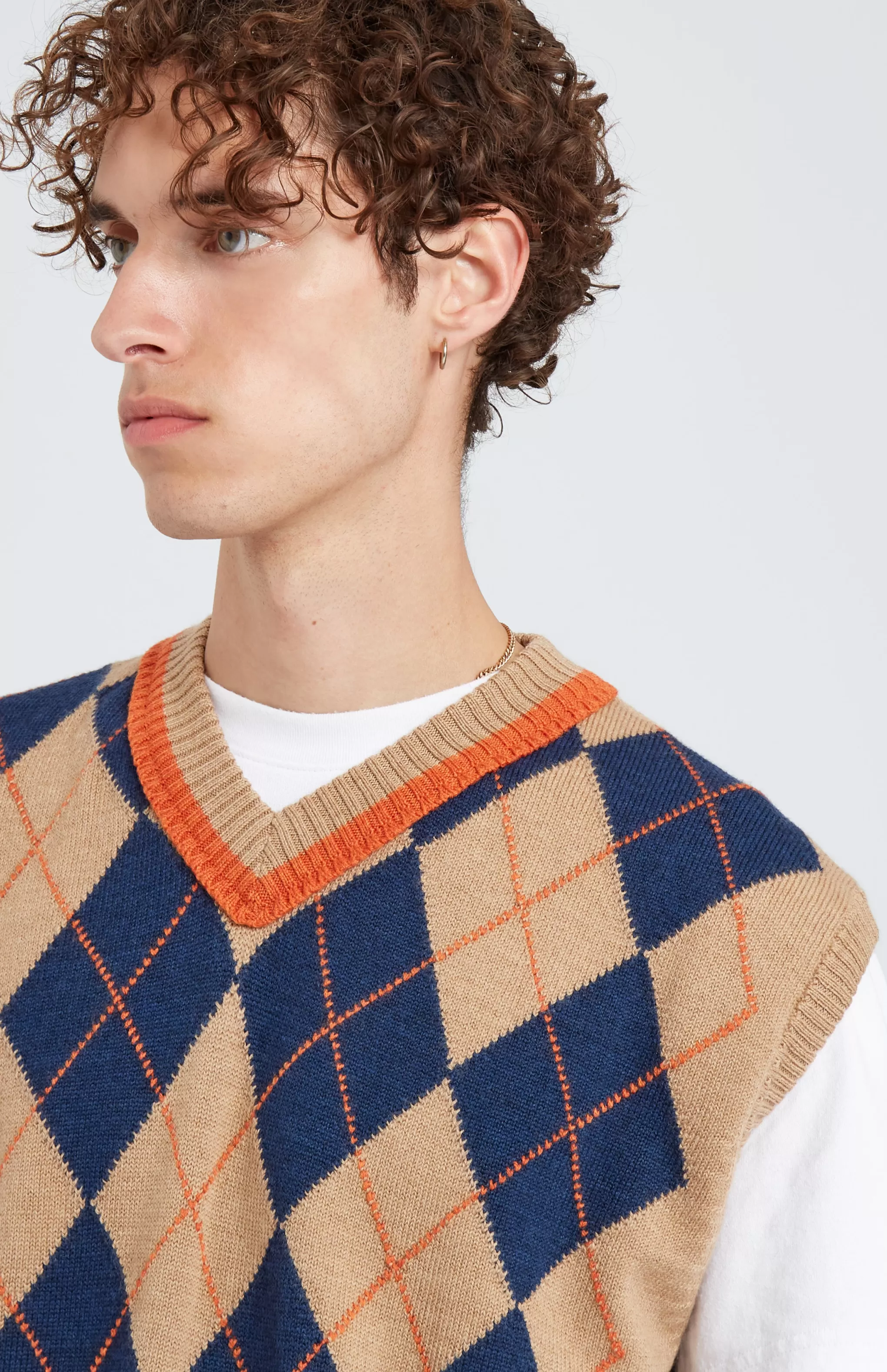 Sale Men's Argyle Merino Vest In Sand And Ink Men Made in Scotland