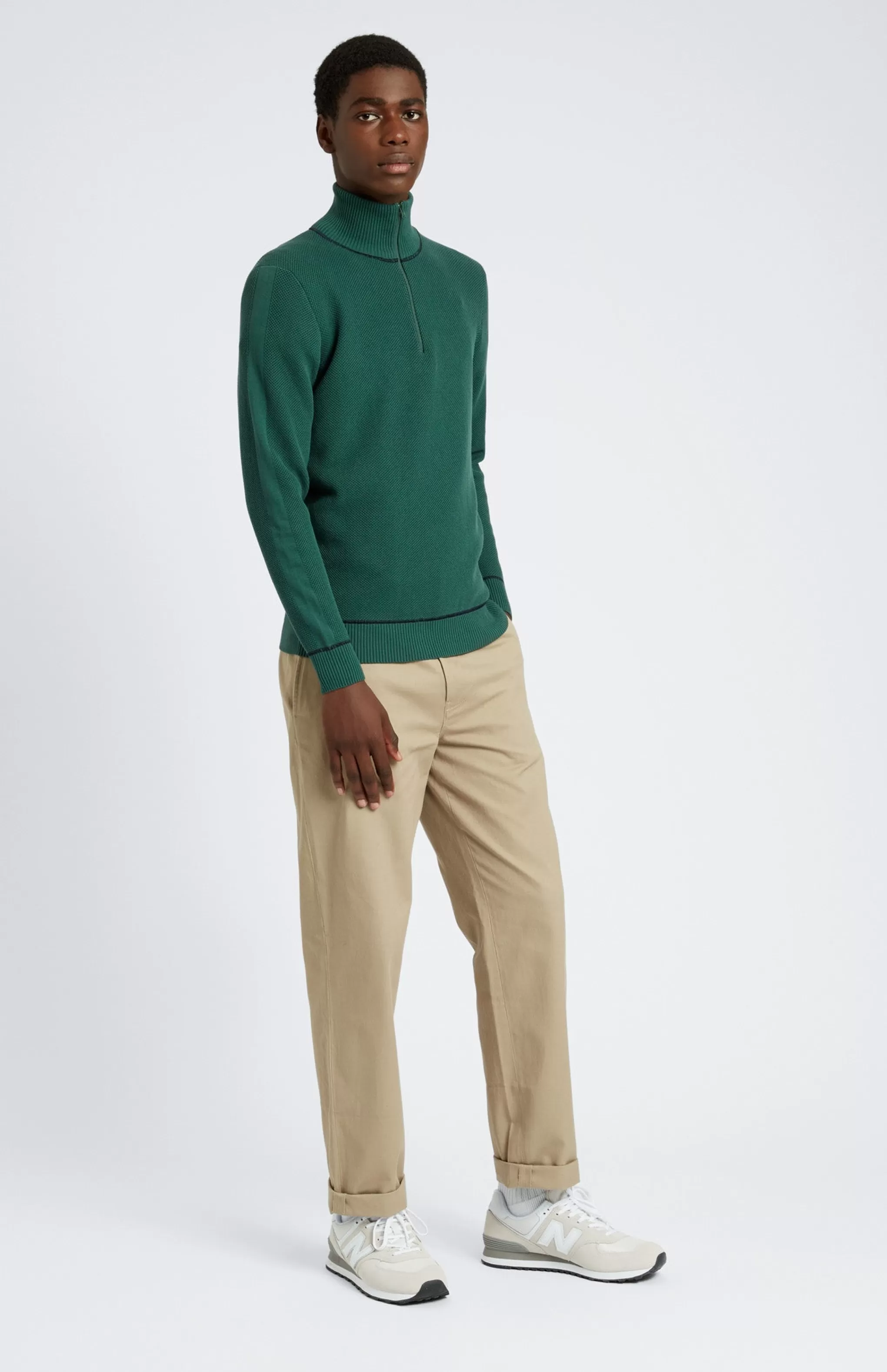 New Men's Half Zip Cotton Jumper In Forest Green  / Navy Men Cotton