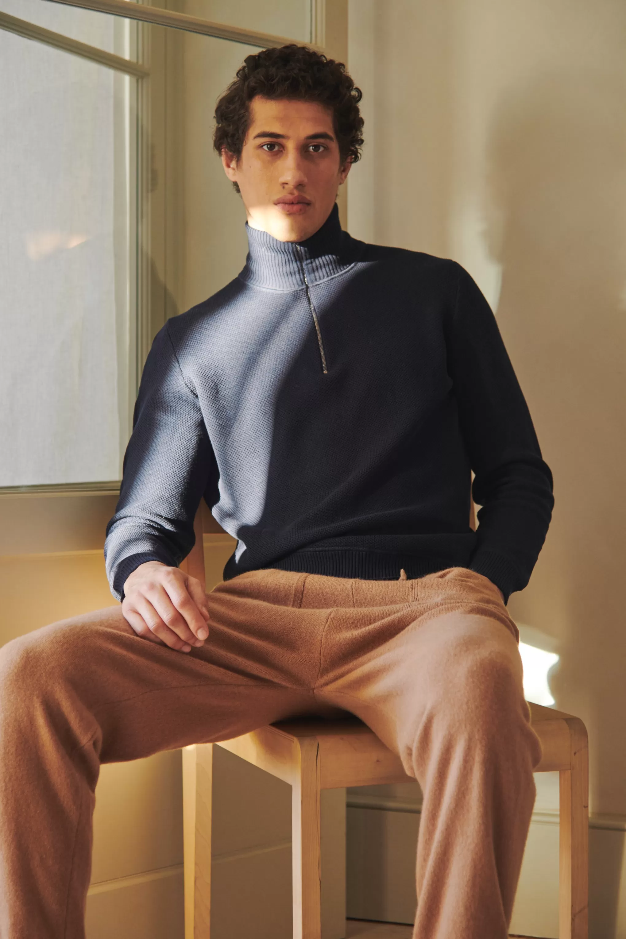 Clearance Men's Half Zip Cotton Jumper In Navy Men Light Weight Knits